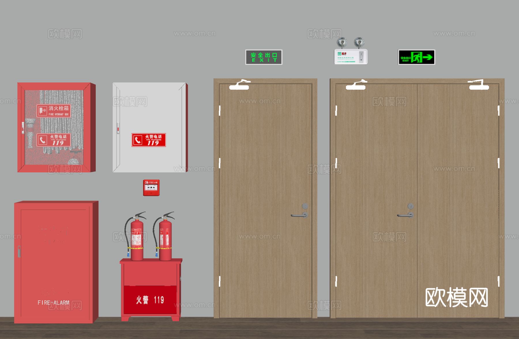 安全门 消防门 消防栓 火灾报警器su模型