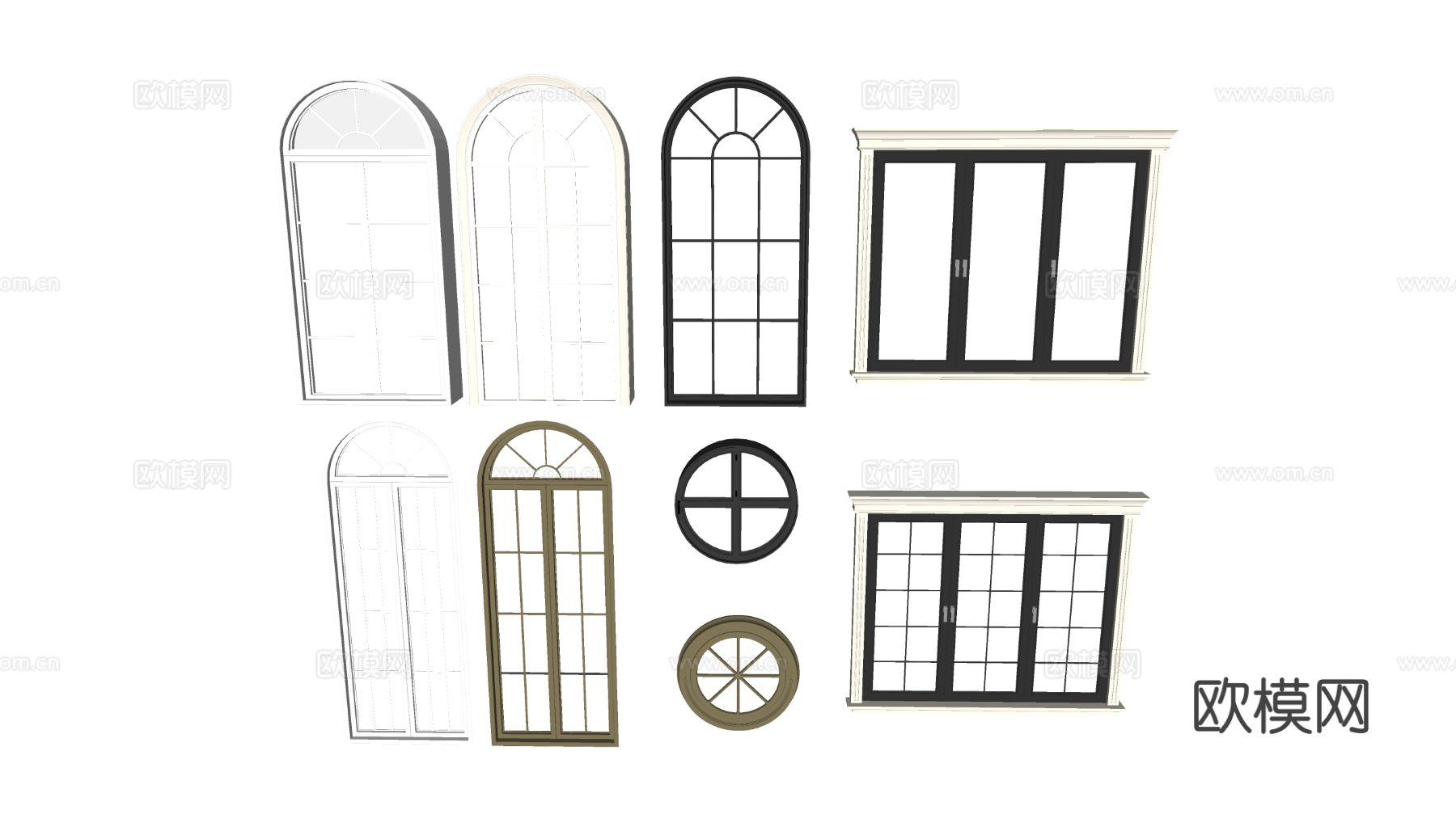 法式弧形窗户 平开窗 落地窗su模型
