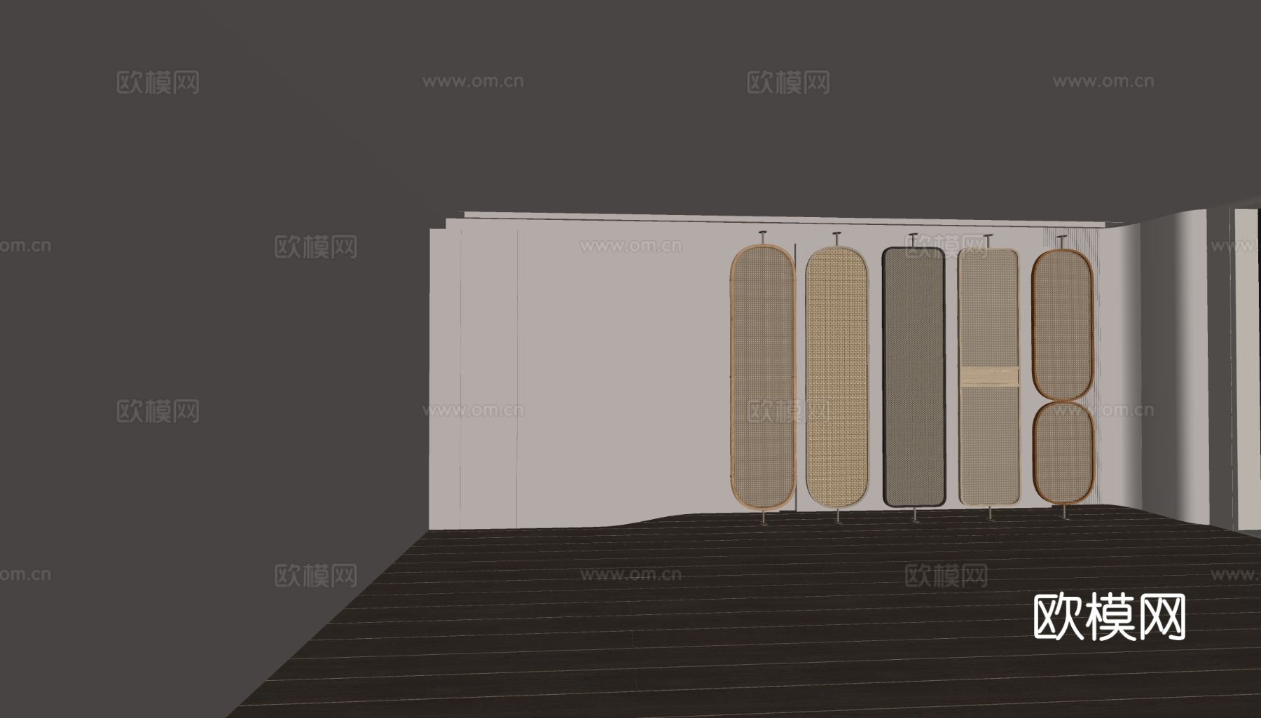 新中式格栅屏风 可折叠屏风su模型