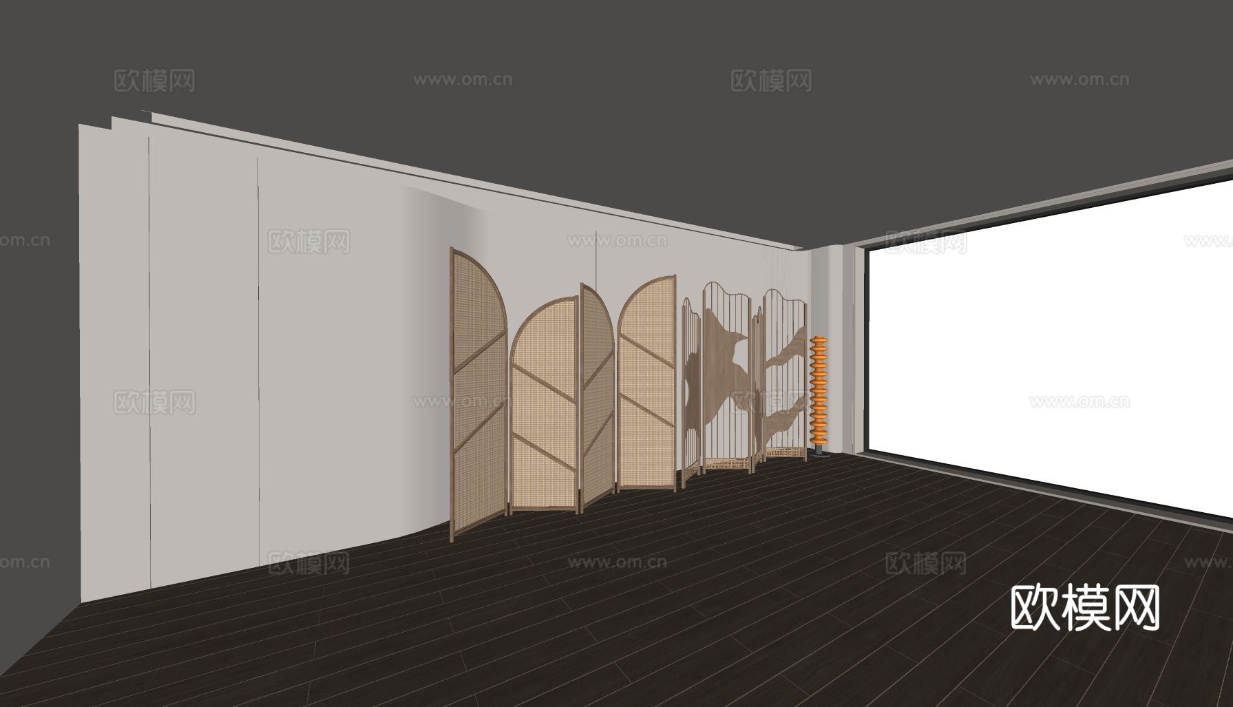 新中式藤编隔断 折叠屏风su模型