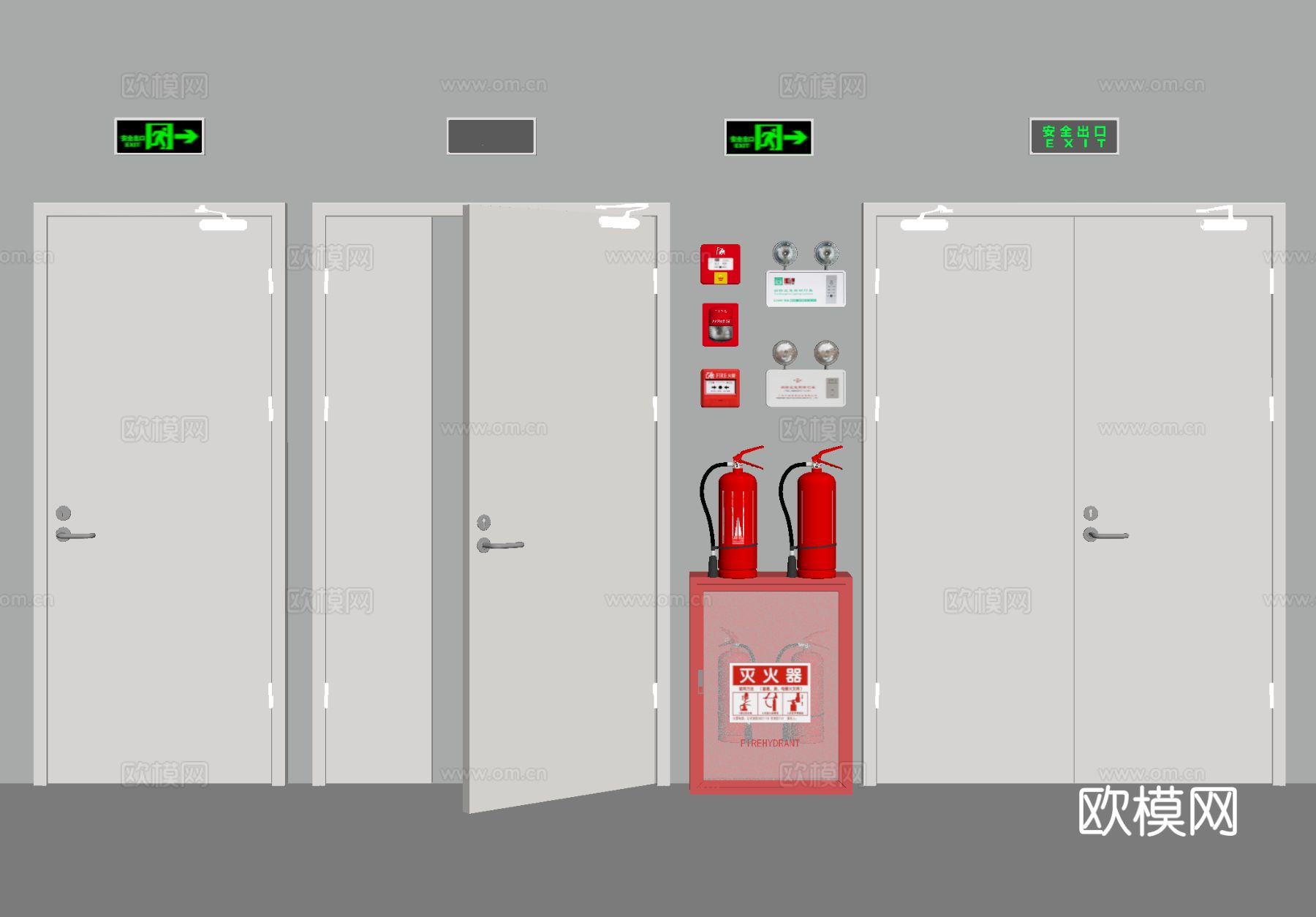 安全门 消防门 消防栓 灭火器 火灾报警器su模型