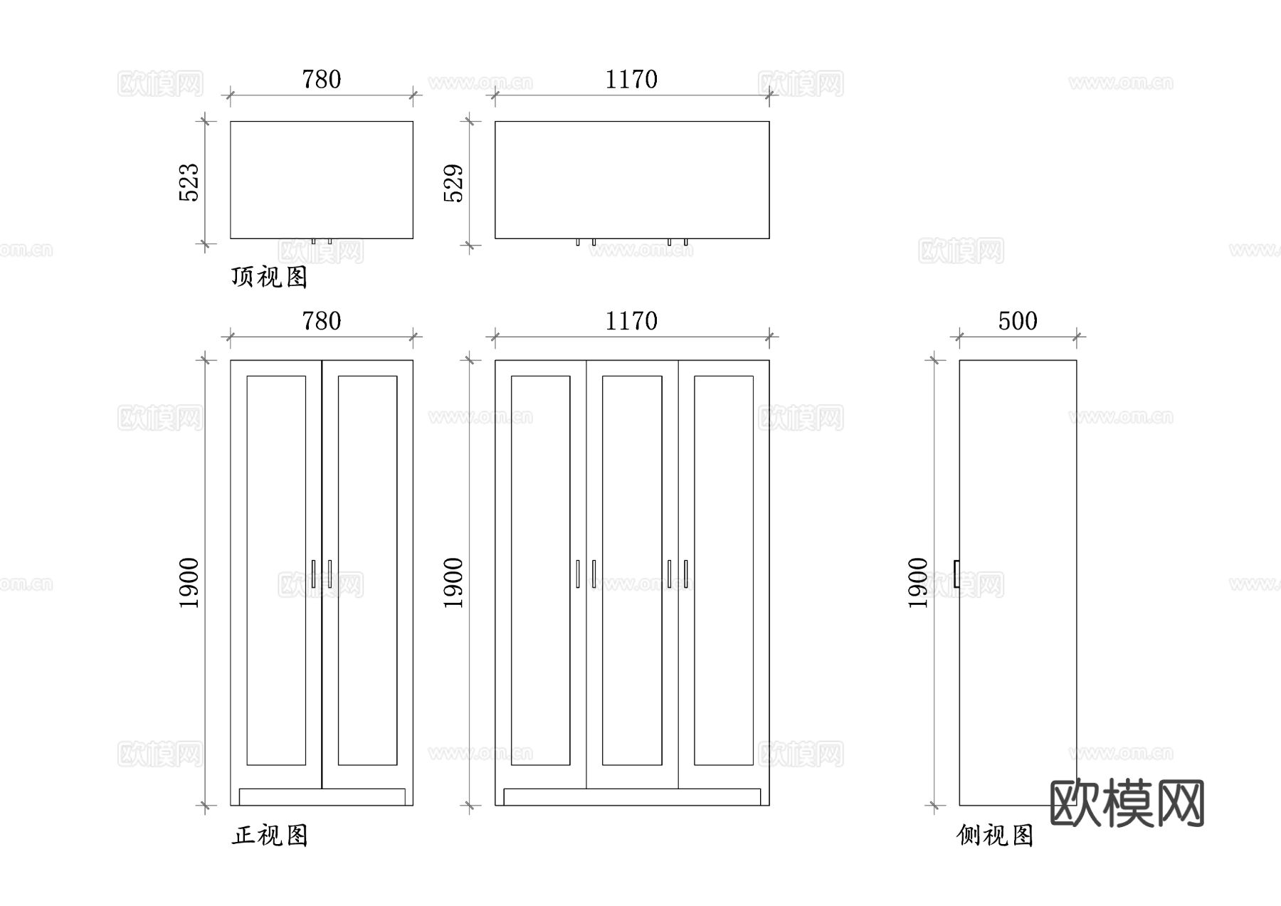 宜家衣柜 宜家储物衣柜 宜家简约衣柜CAD三视图