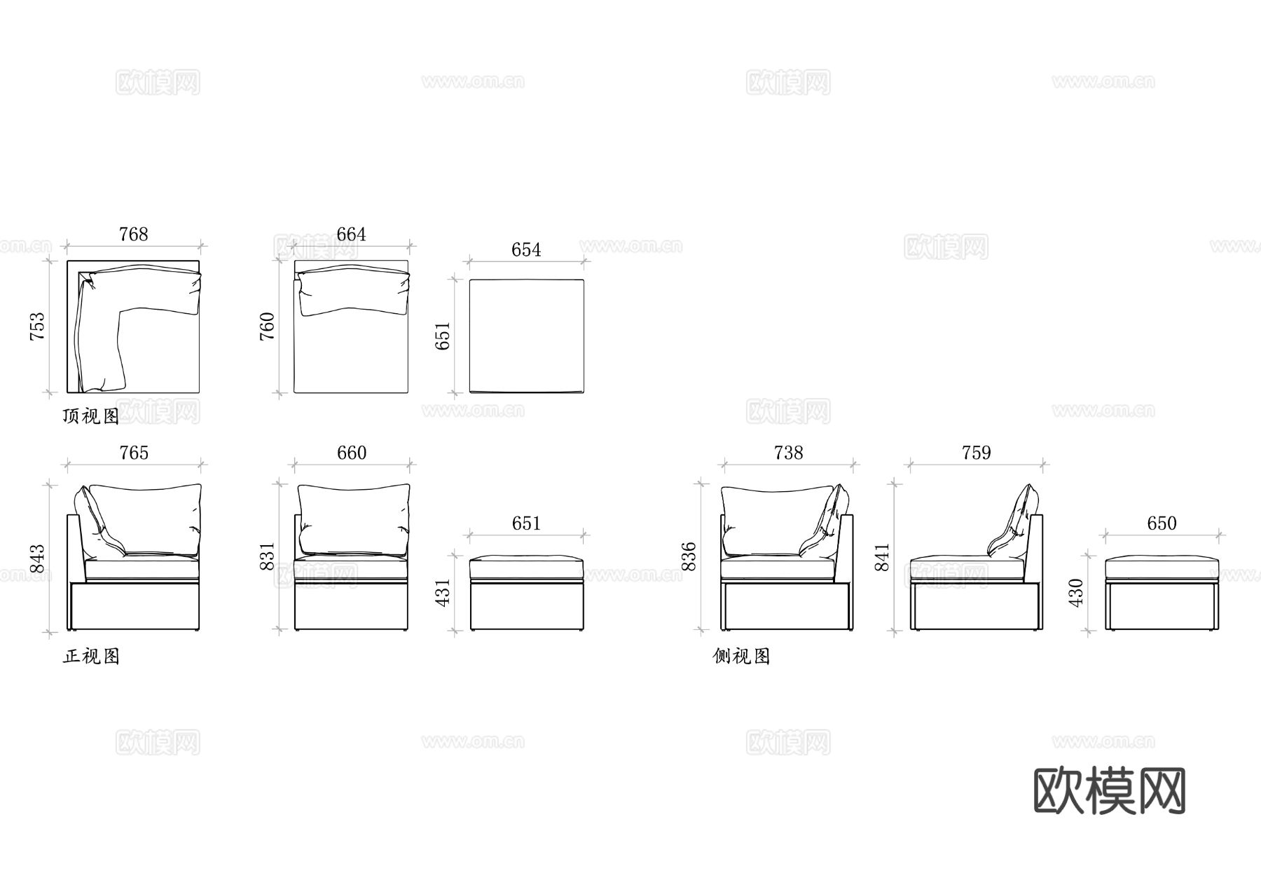 宜家户外桌椅 宜家花园沙发CAD三视图