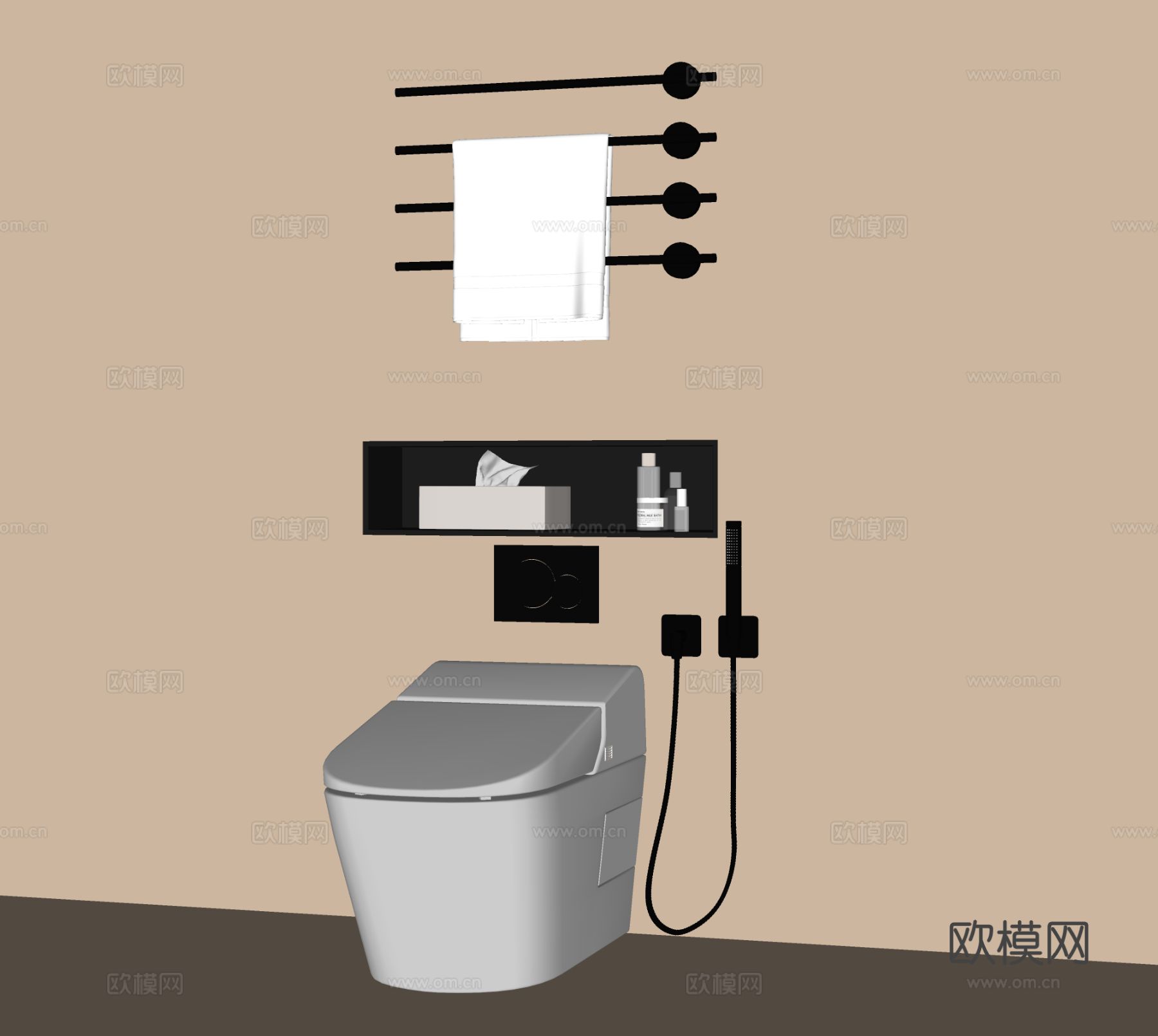 现代智能马桶 毛巾架su模型