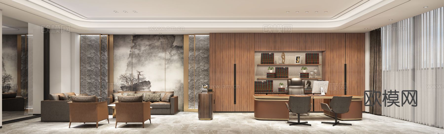 总经理室 董事长室3d模型下载（渲染图1）