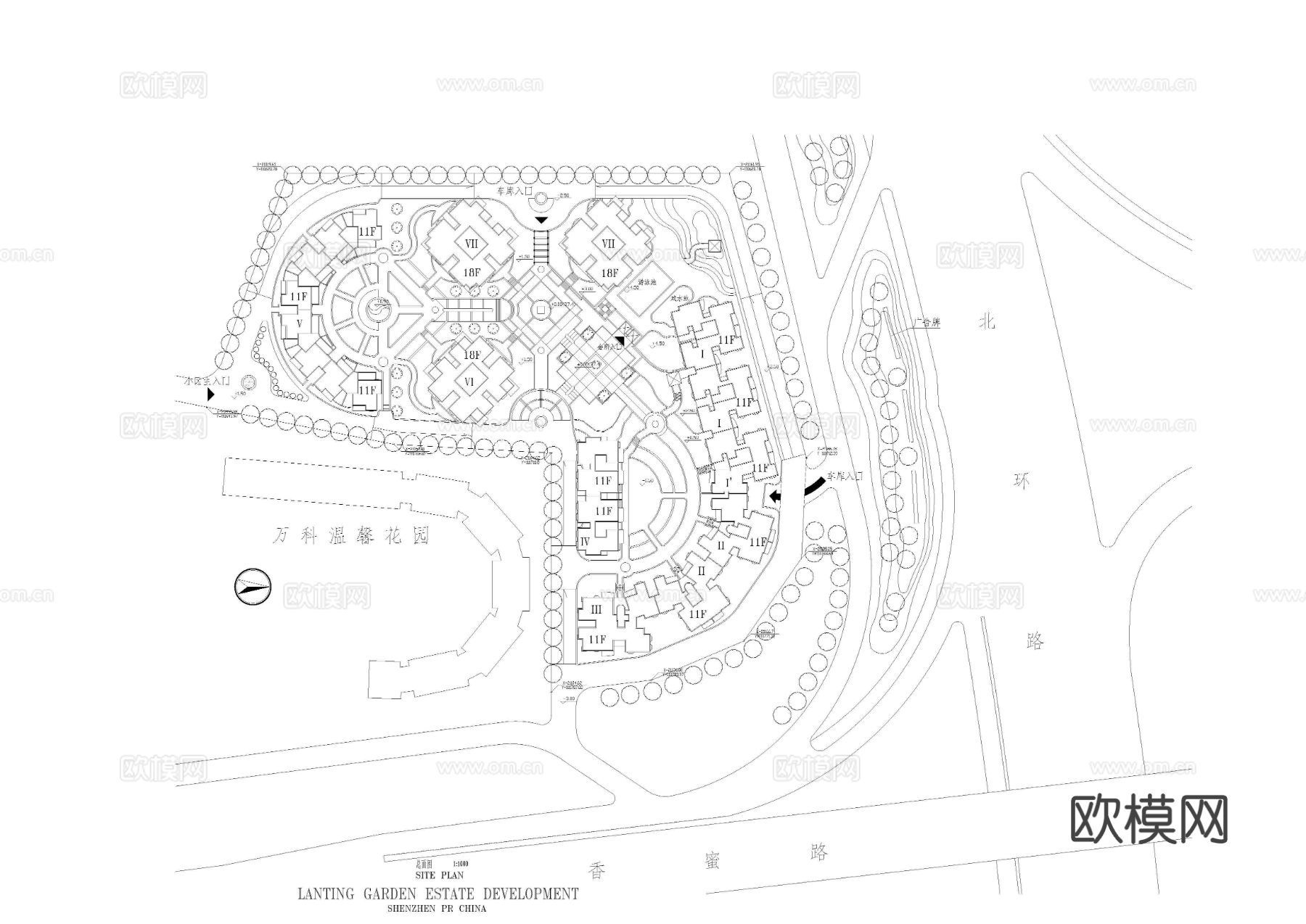 兰庭小区建筑CAD总平图下载
