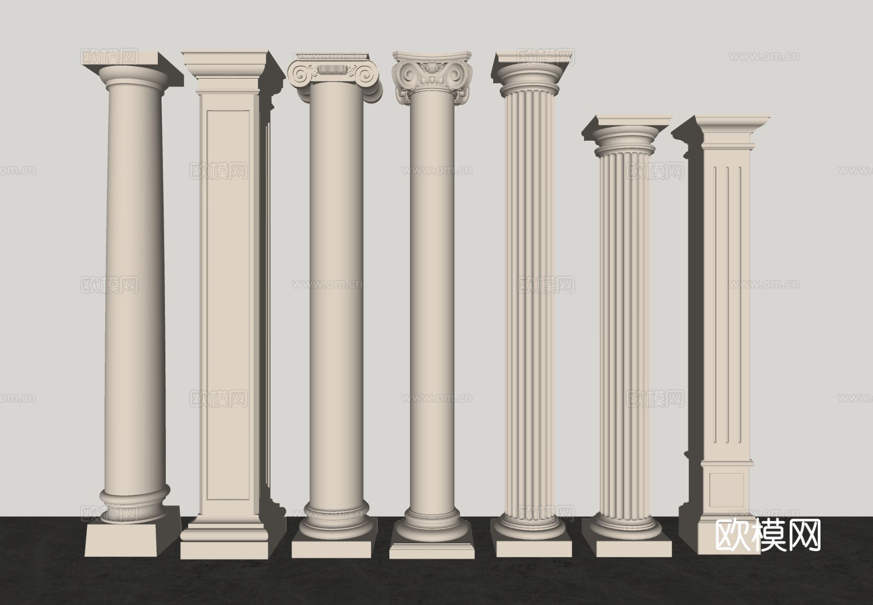 法式罗马柱 石膏柱 圆柱 方柱su模型
