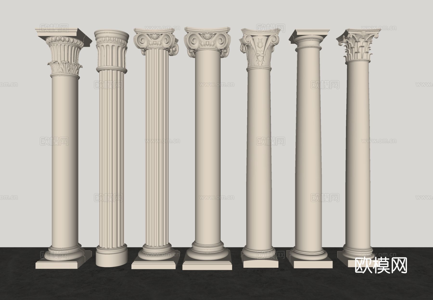 欧式罗马柱 石膏柱 圆柱 方柱su模型