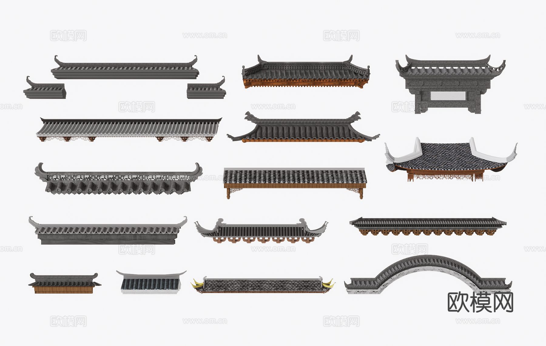 中式屋檐 瓦片 檐线 飞檐挑檐 房檐3d模型
