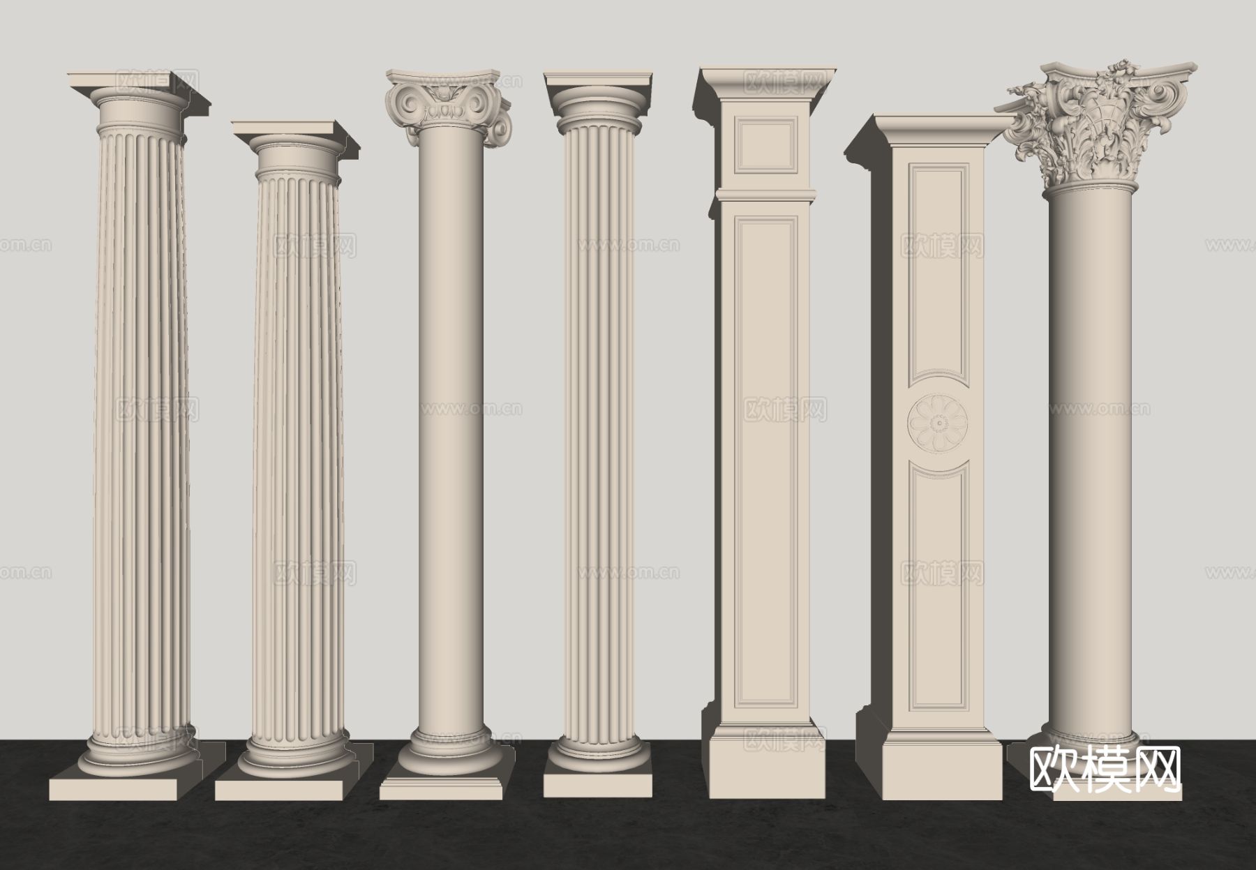 欧式罗马柱 石膏柱 圆柱 方柱su模型