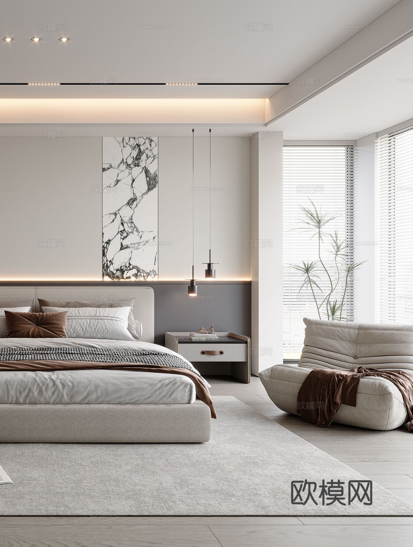 现代卧室 主卧3d模型下载（渲染图3）