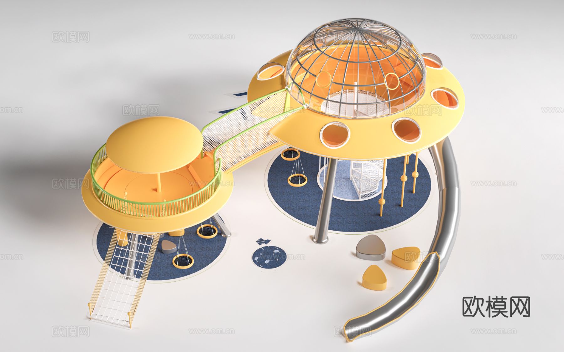 现代儿童滑梯 儿童游乐器材su模型
