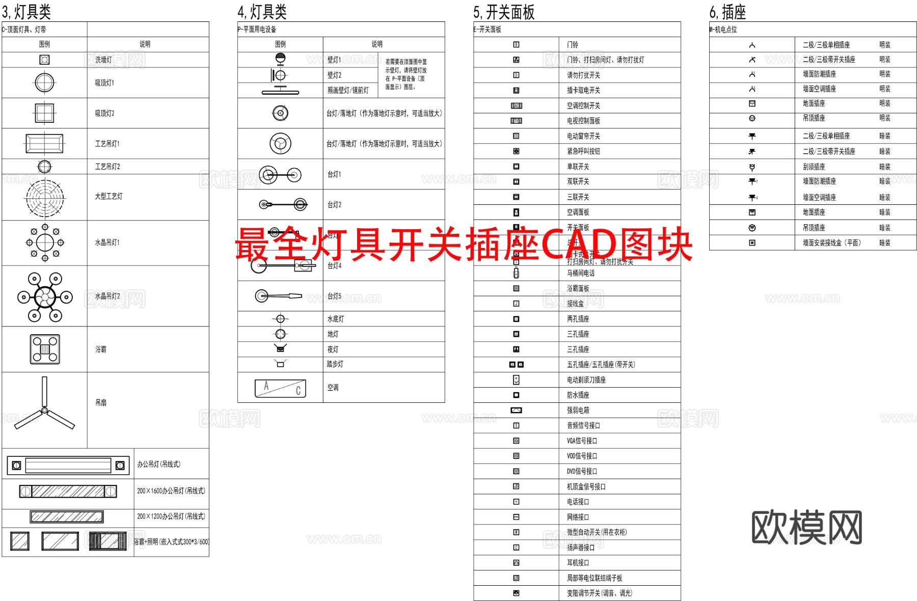 各种开关插座 现代开关插座 新款开关插座图块cad图库