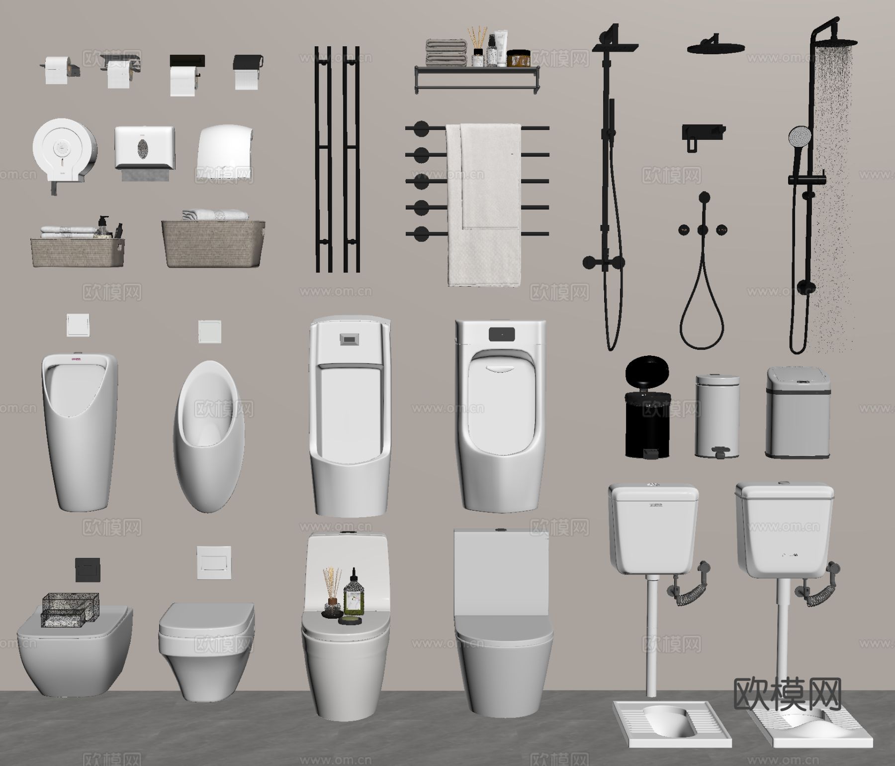 毛巾架 花洒 喷头 马桶 小便池 蹲便器 卷纸架su模型