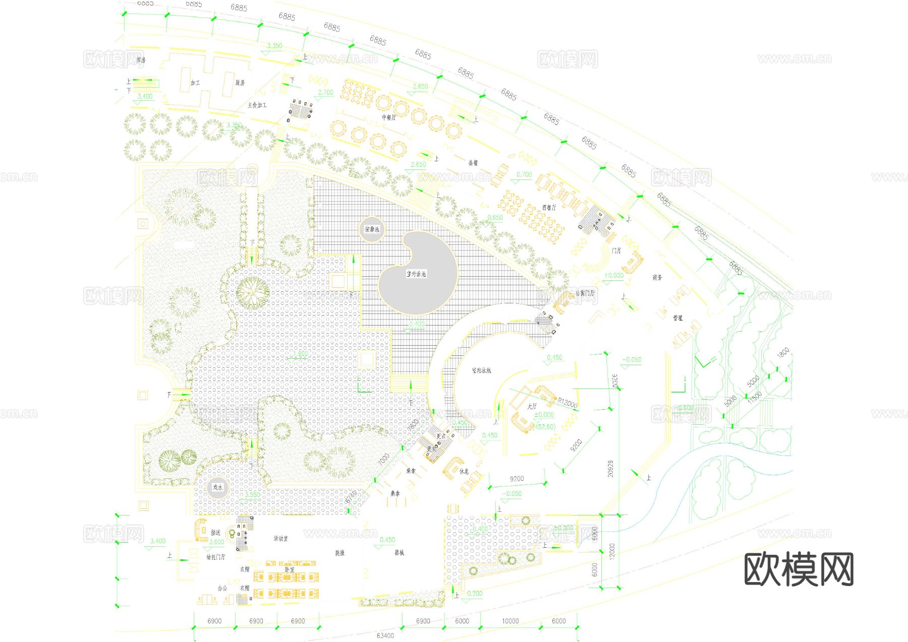 会所cad施工图下载（渲染图1）