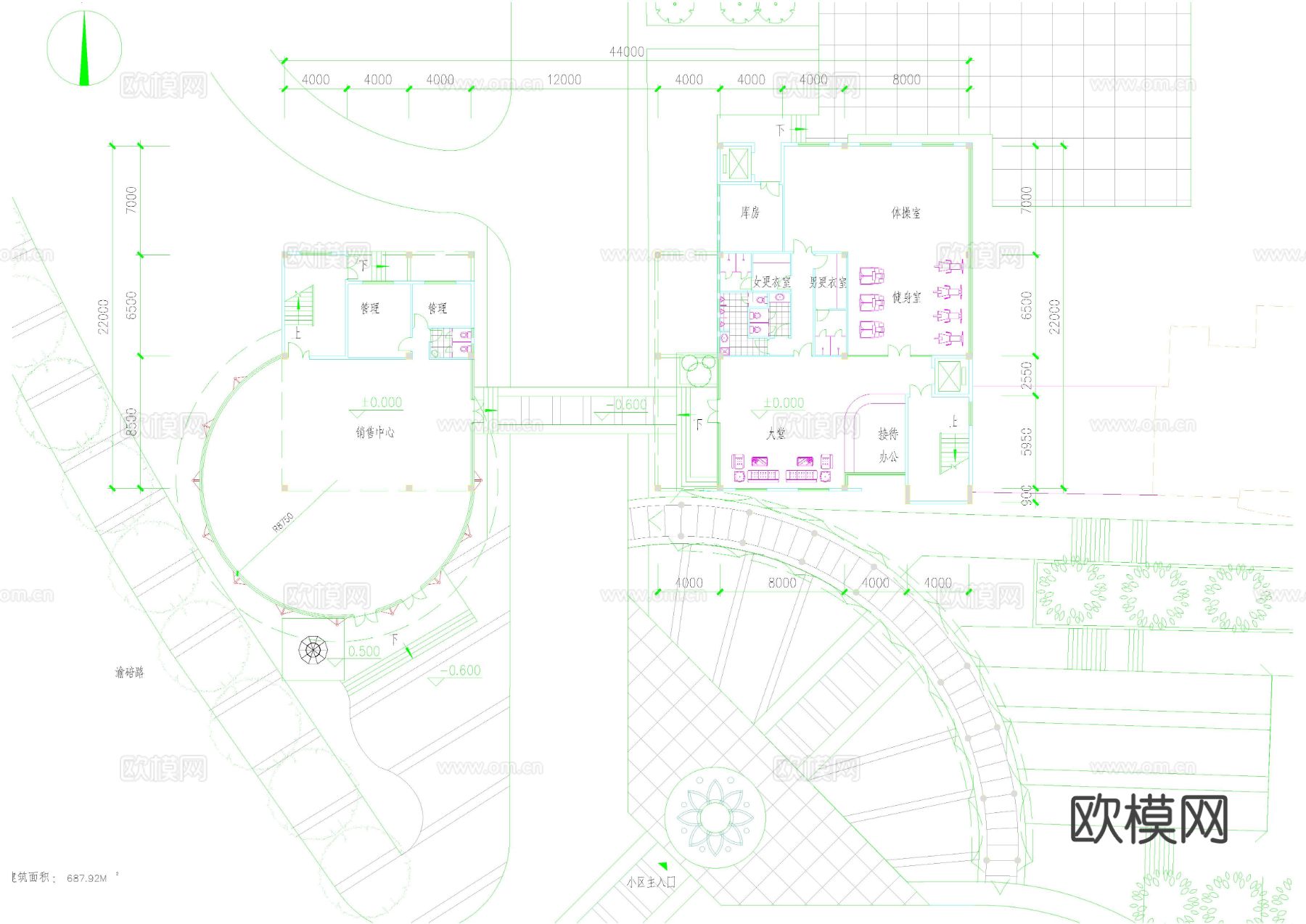 会所cad施工图下载（渲染图3）