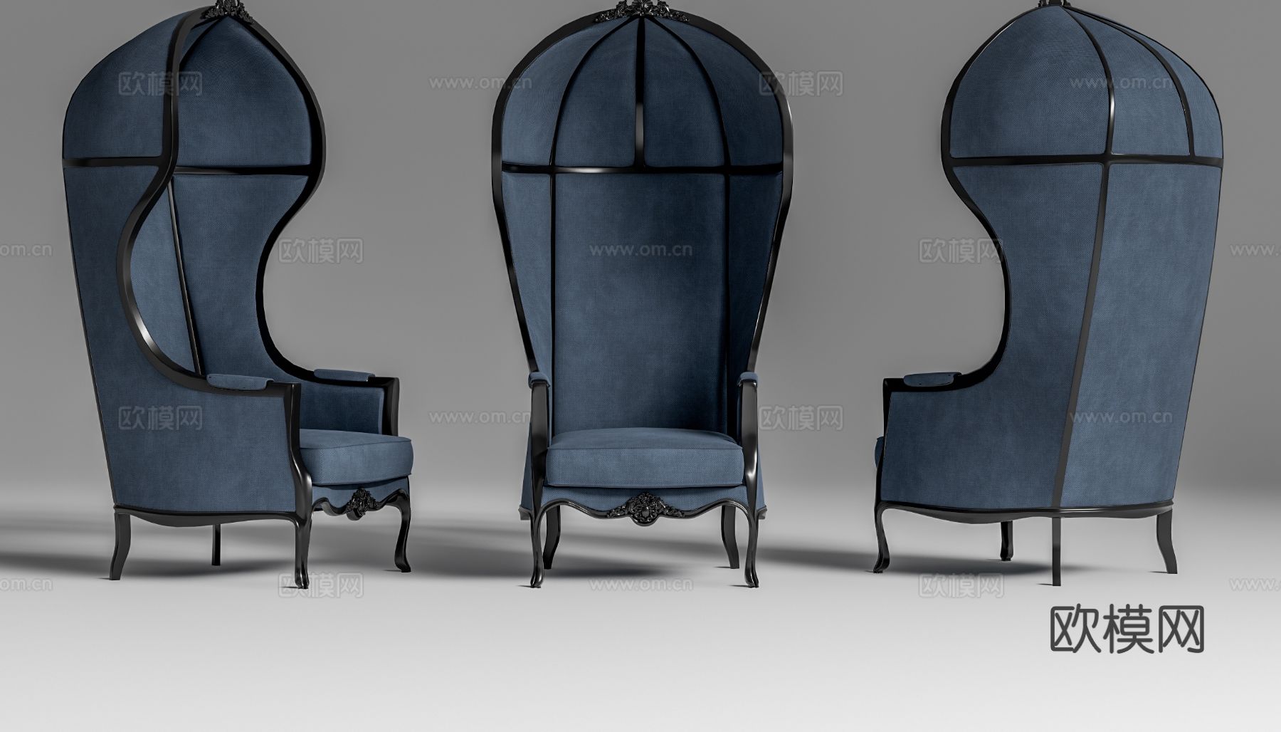 kreslo kupol欧式蝴蝶结椅子 高靠背休闲椅su模型下载（渲染图2）