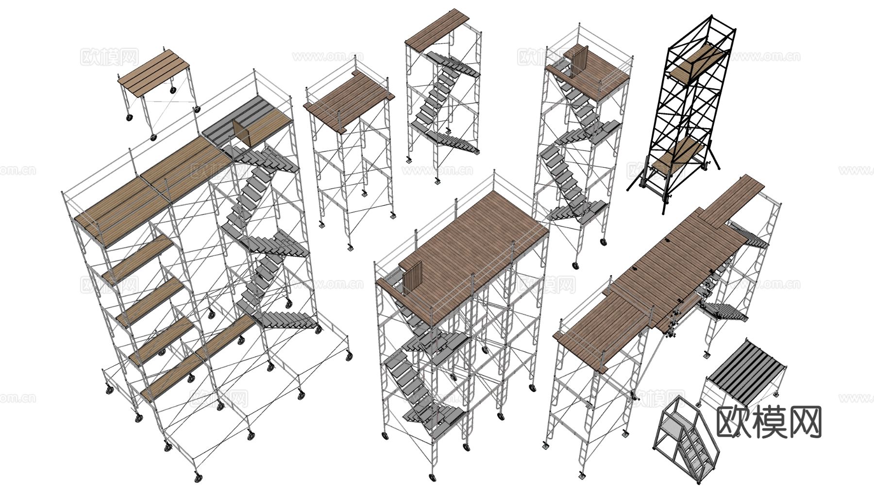 现代工地脚手架 登高架 爬梯 工地梯子su模型