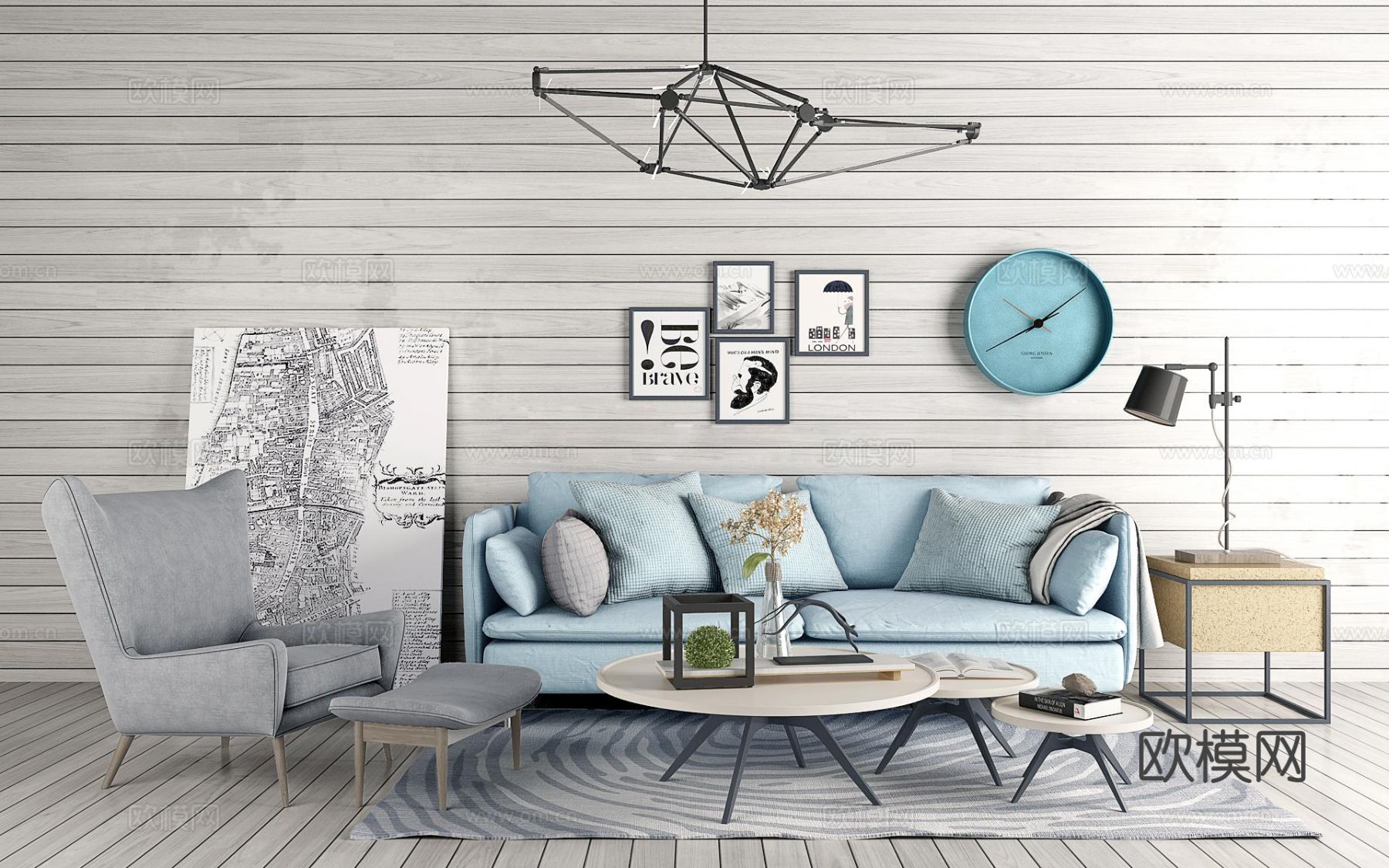 北欧组合沙发免费3d模型下载