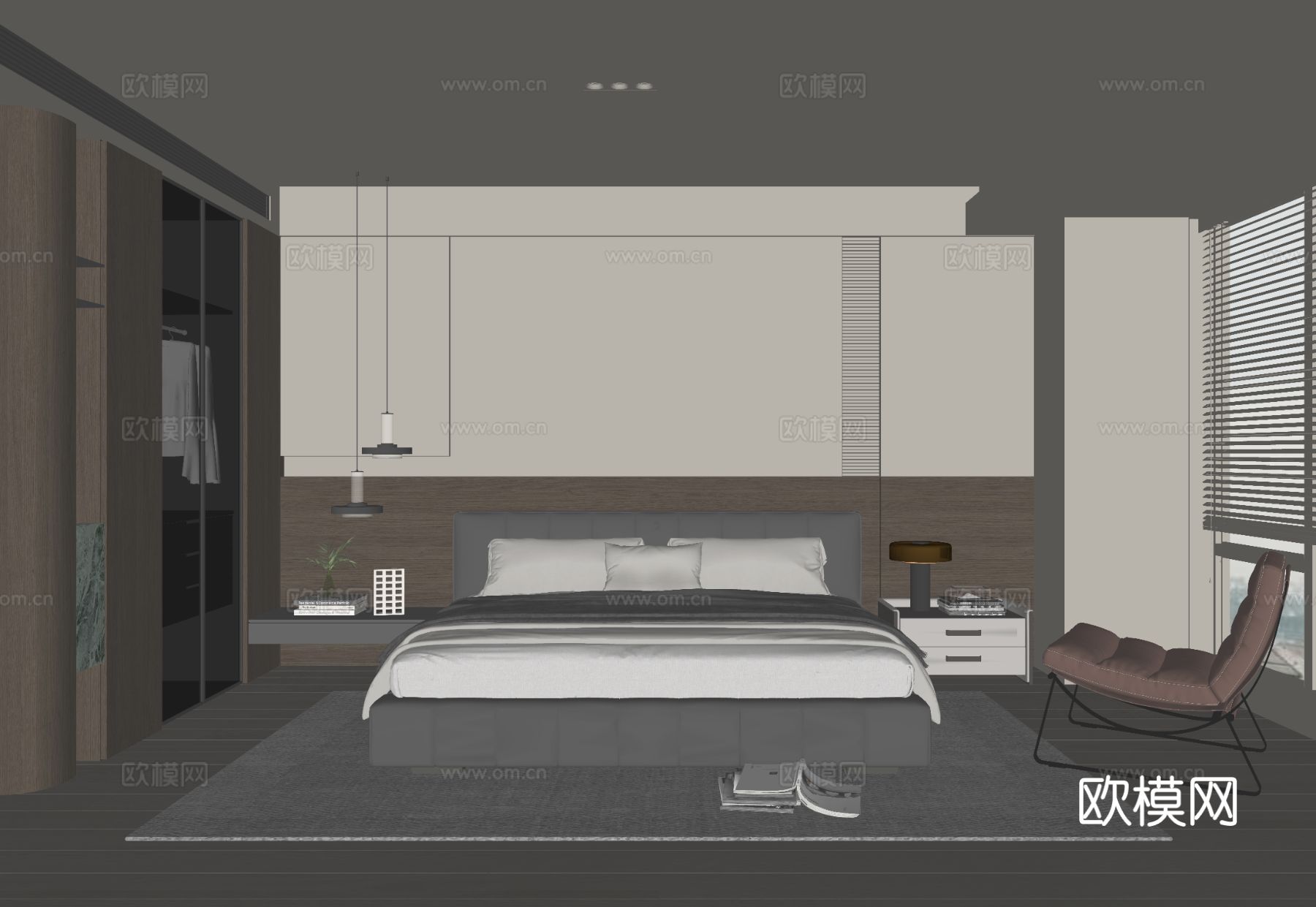 现代卧室 主卧su模型下载（渲染图1）
