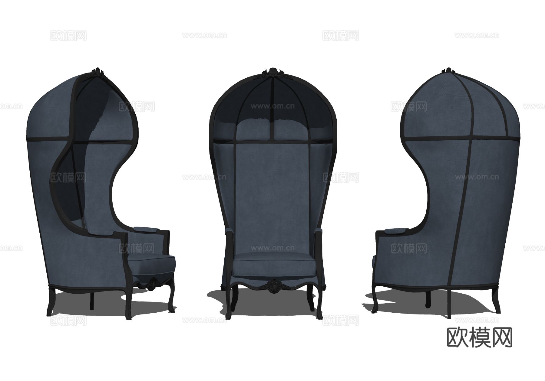 kreslo kupol欧式蝴蝶结椅子 高靠背休闲椅su模型下载（渲染图1）