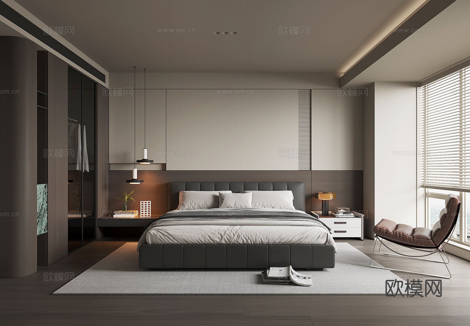 现代卧室 主卧su模型下载（渲染图2）