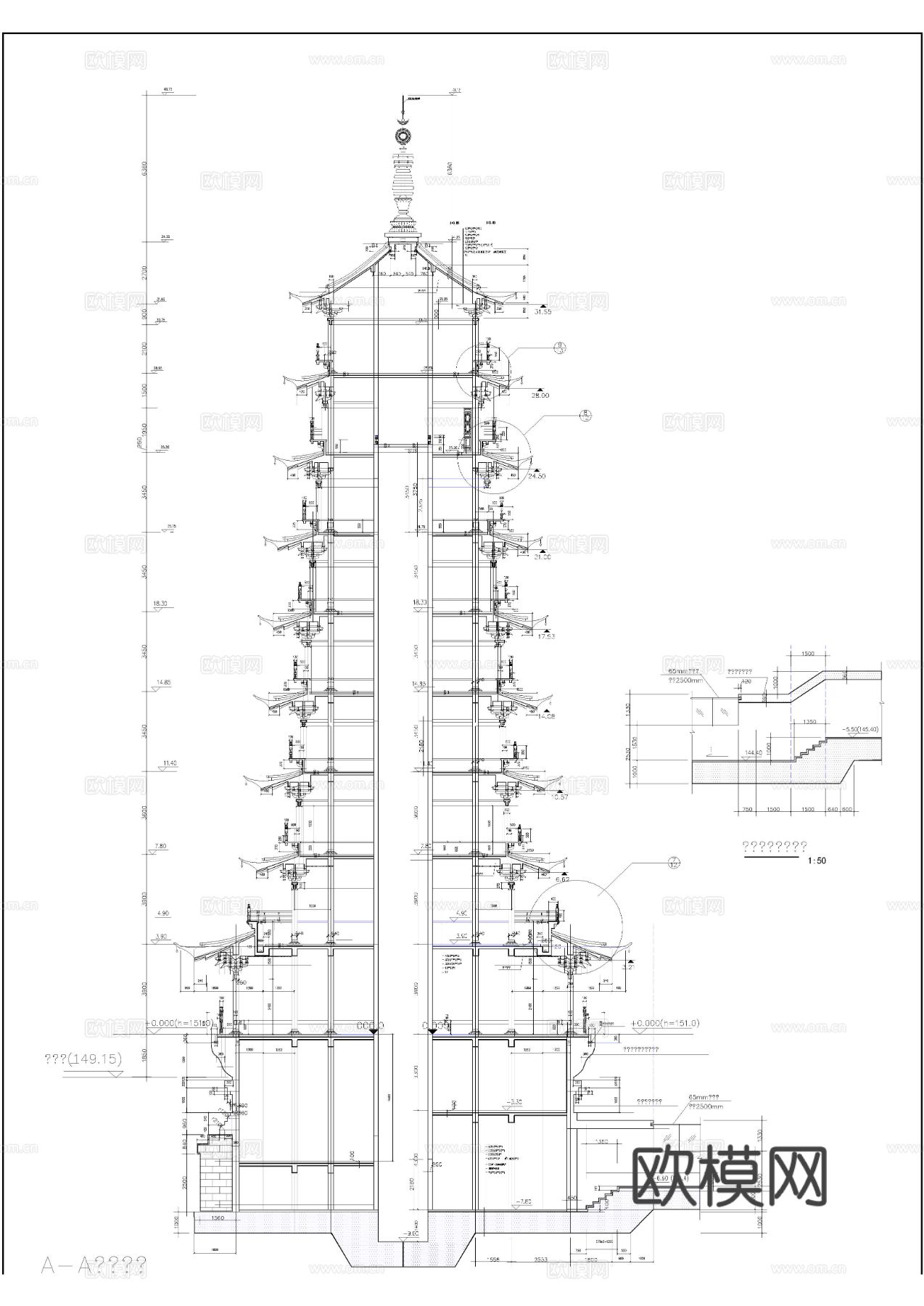 景区九层塔全套cad施工图下载（渲染图1）