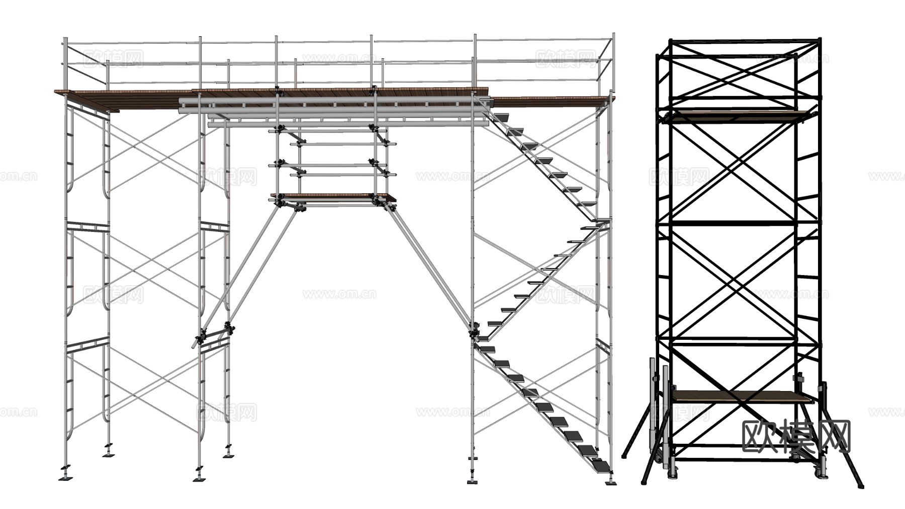 现代工地脚手架 登高架 爬梯 工地梯子su模型