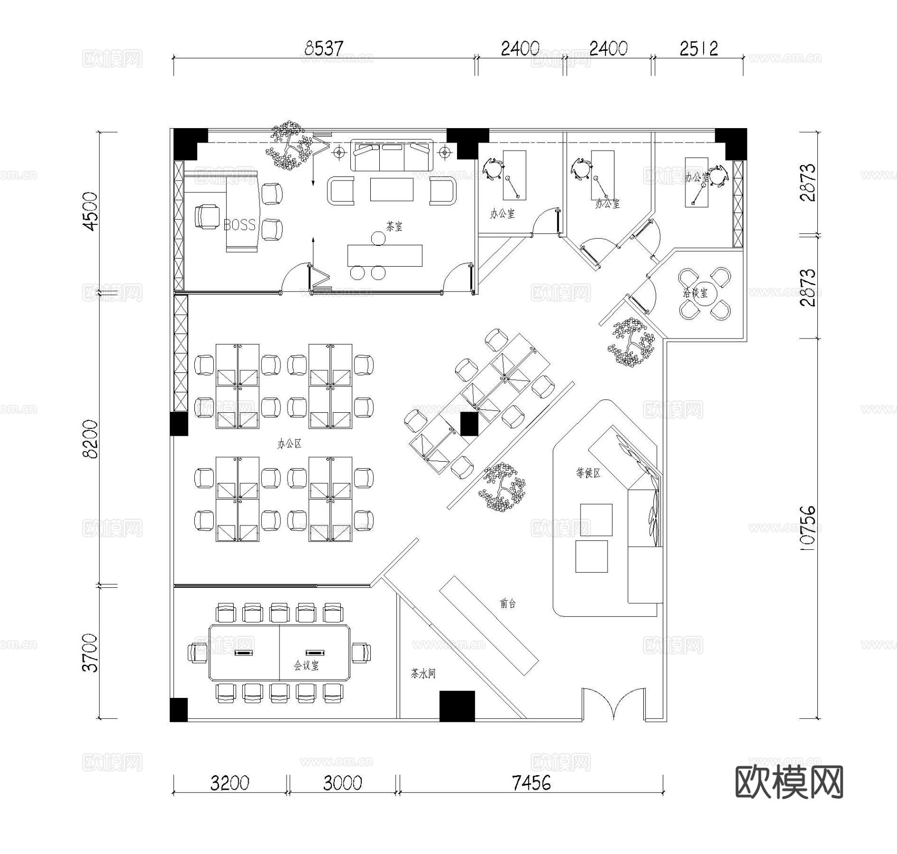 创意公司办公室cad平面图