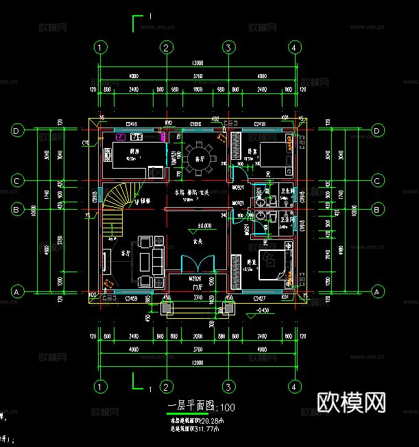 欧式农村自建房一层、二层、三层全套cad施工图