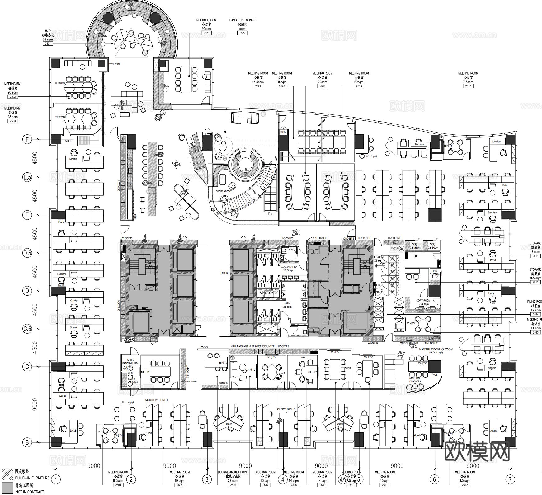 5400m²办公室cad施工图