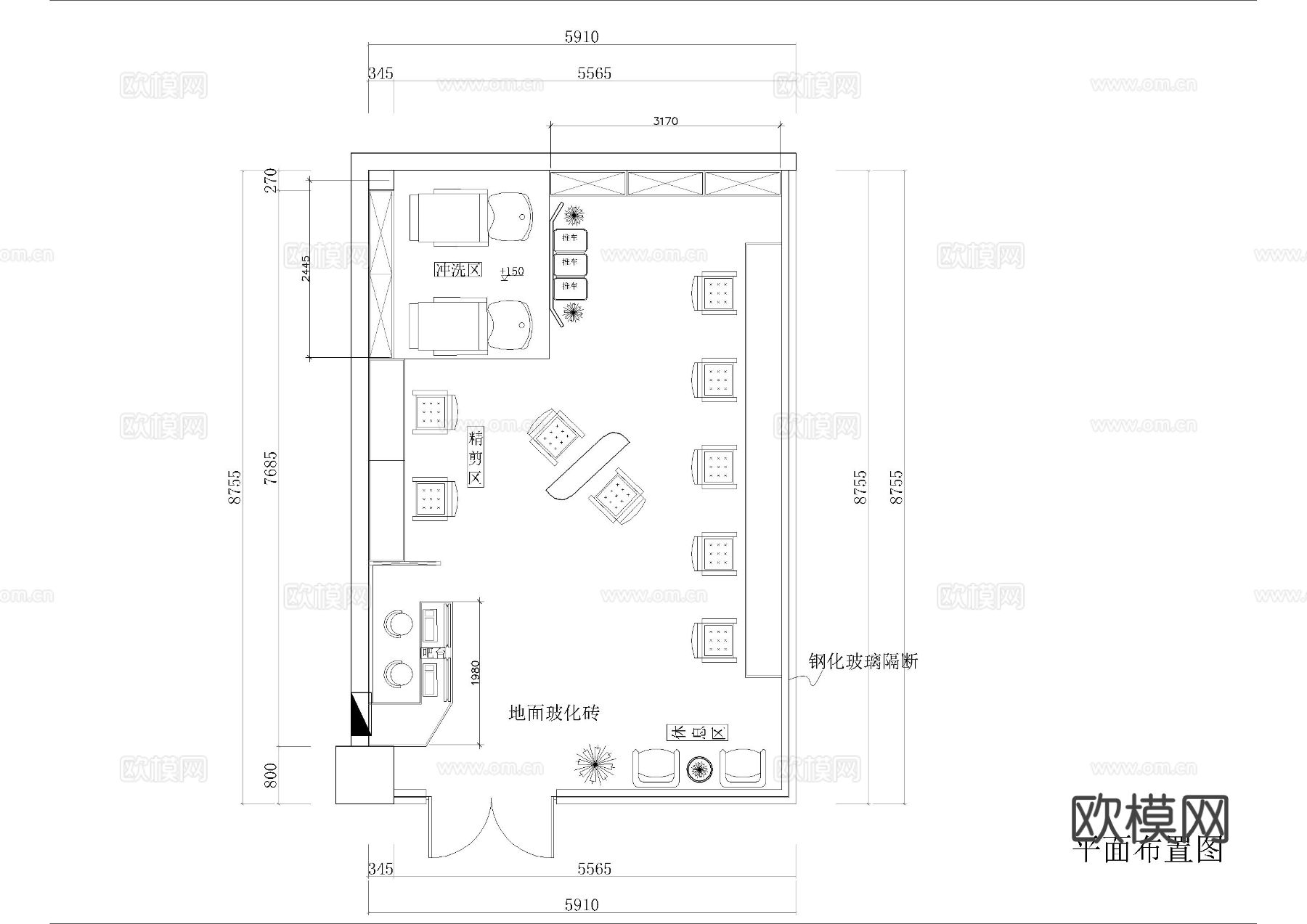 50平理发店cad施工图