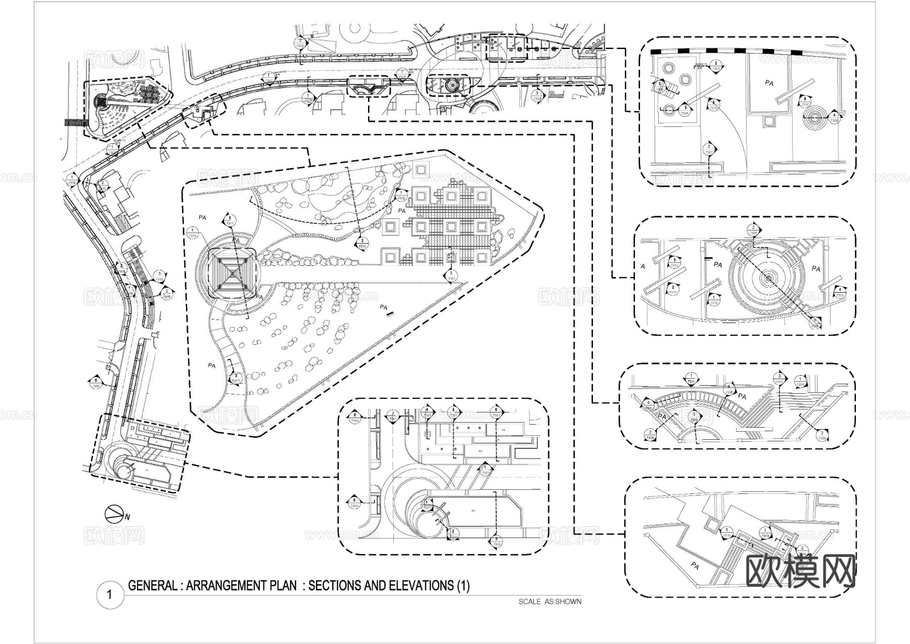 深叶半山海景沿山路景观cad施工图下载