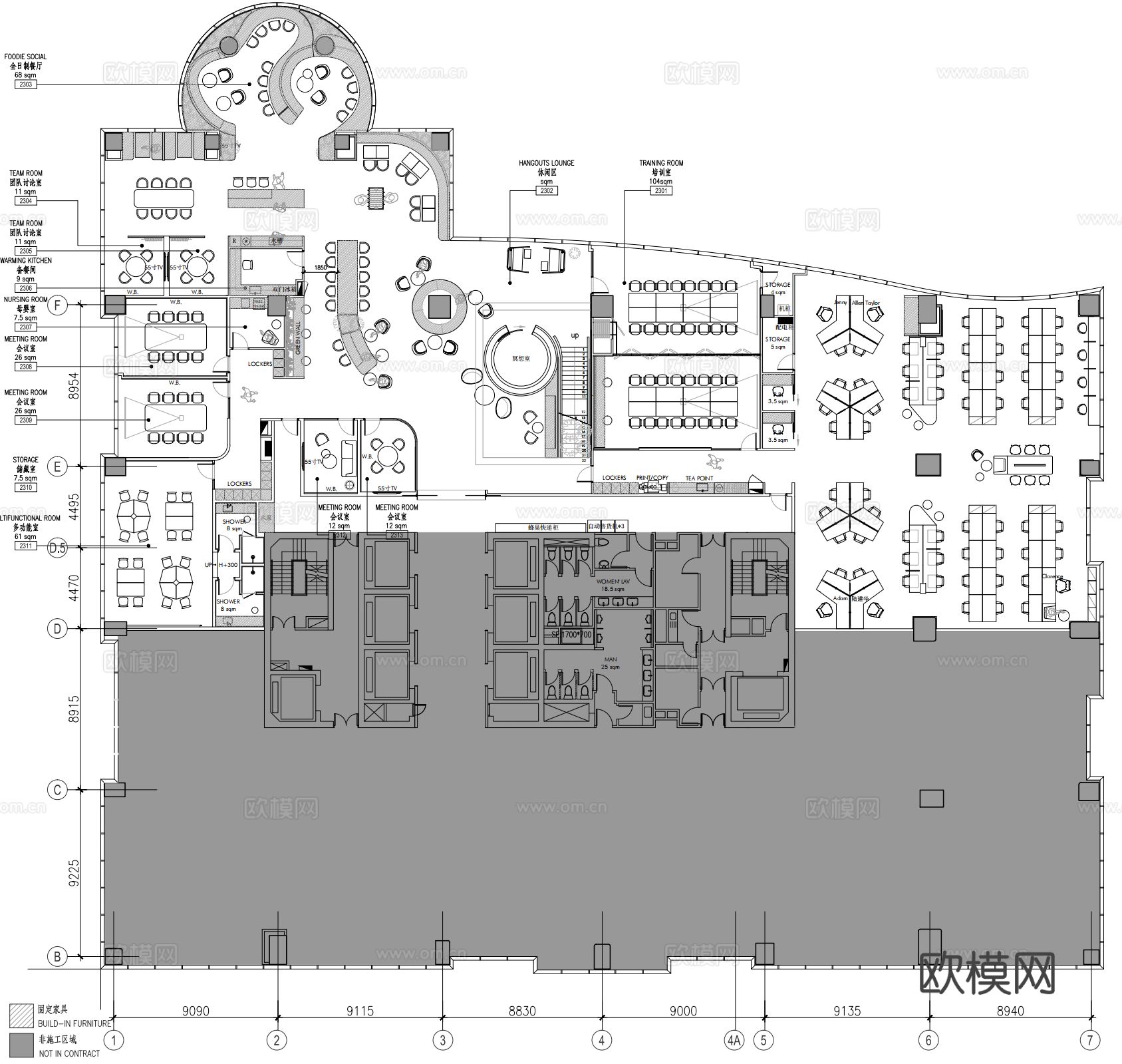 5400m²办公室cad施工图