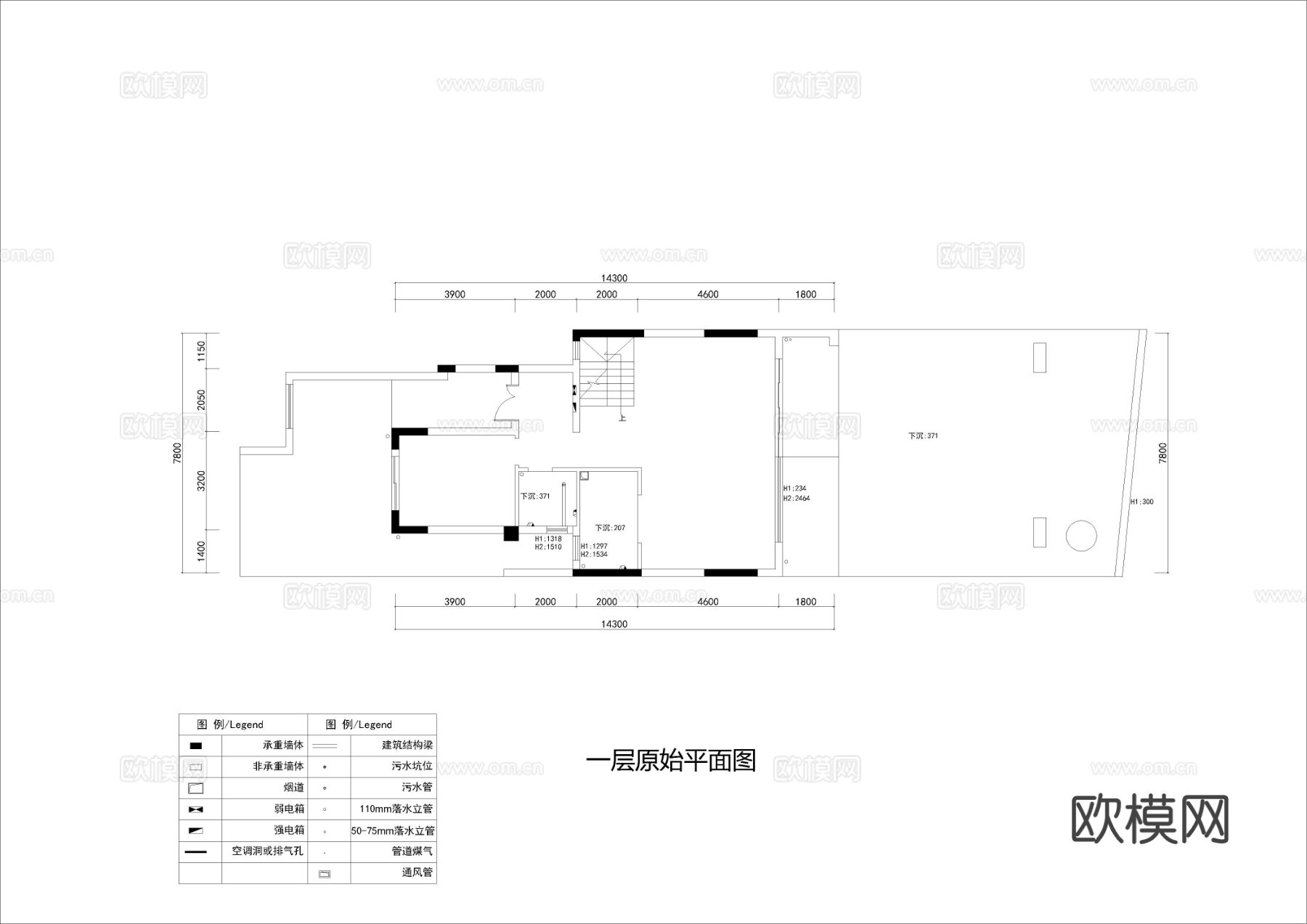 别墅一层平面cad施工图