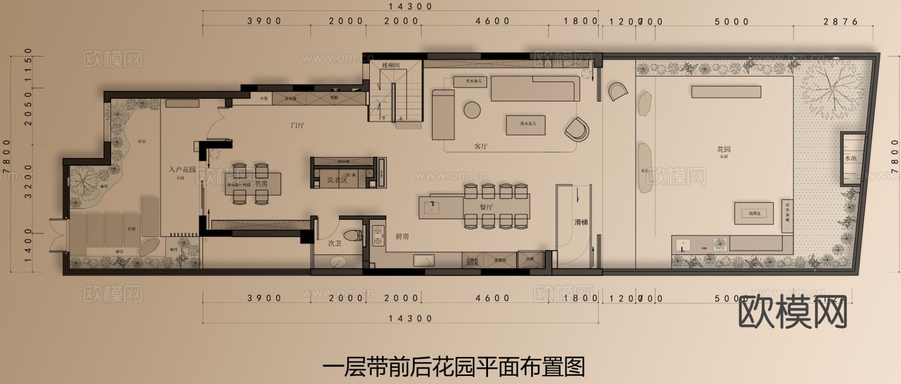 别墅一层平面cad施工图