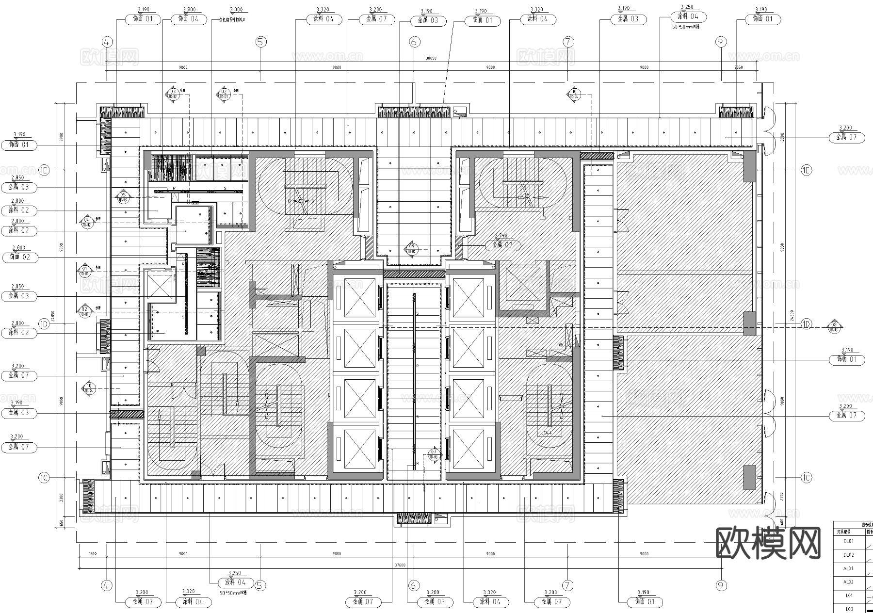办公楼大堂公区标准层走廊电梯厅卫生间cad施工图下载（渲染图7）