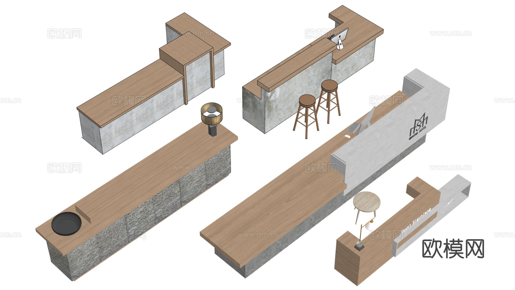 现代民宿酒店前台 服务台 收银台su模型