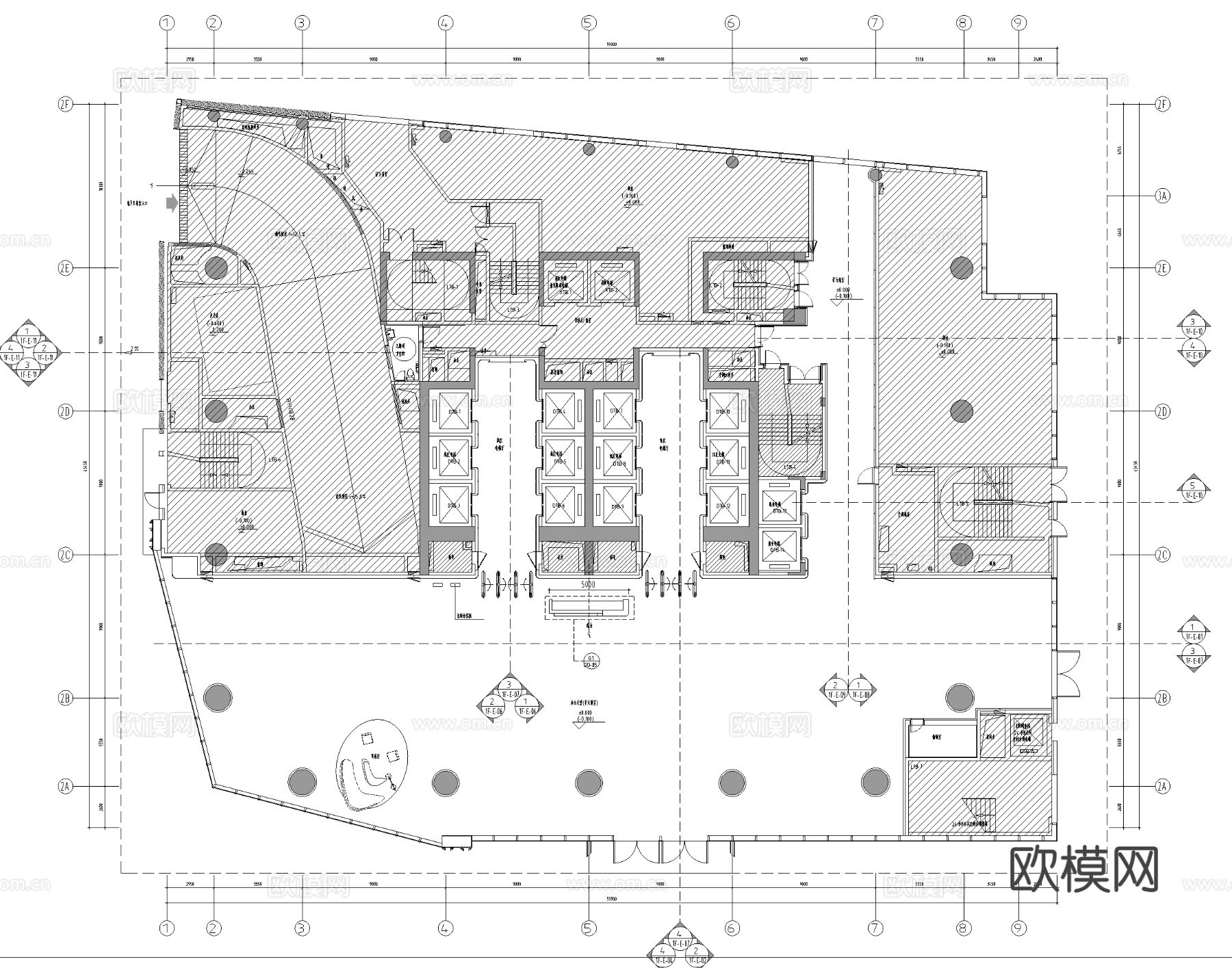 办公楼大堂公区标准层走廊电梯厅卫生间cad施工图下载（渲染图8）