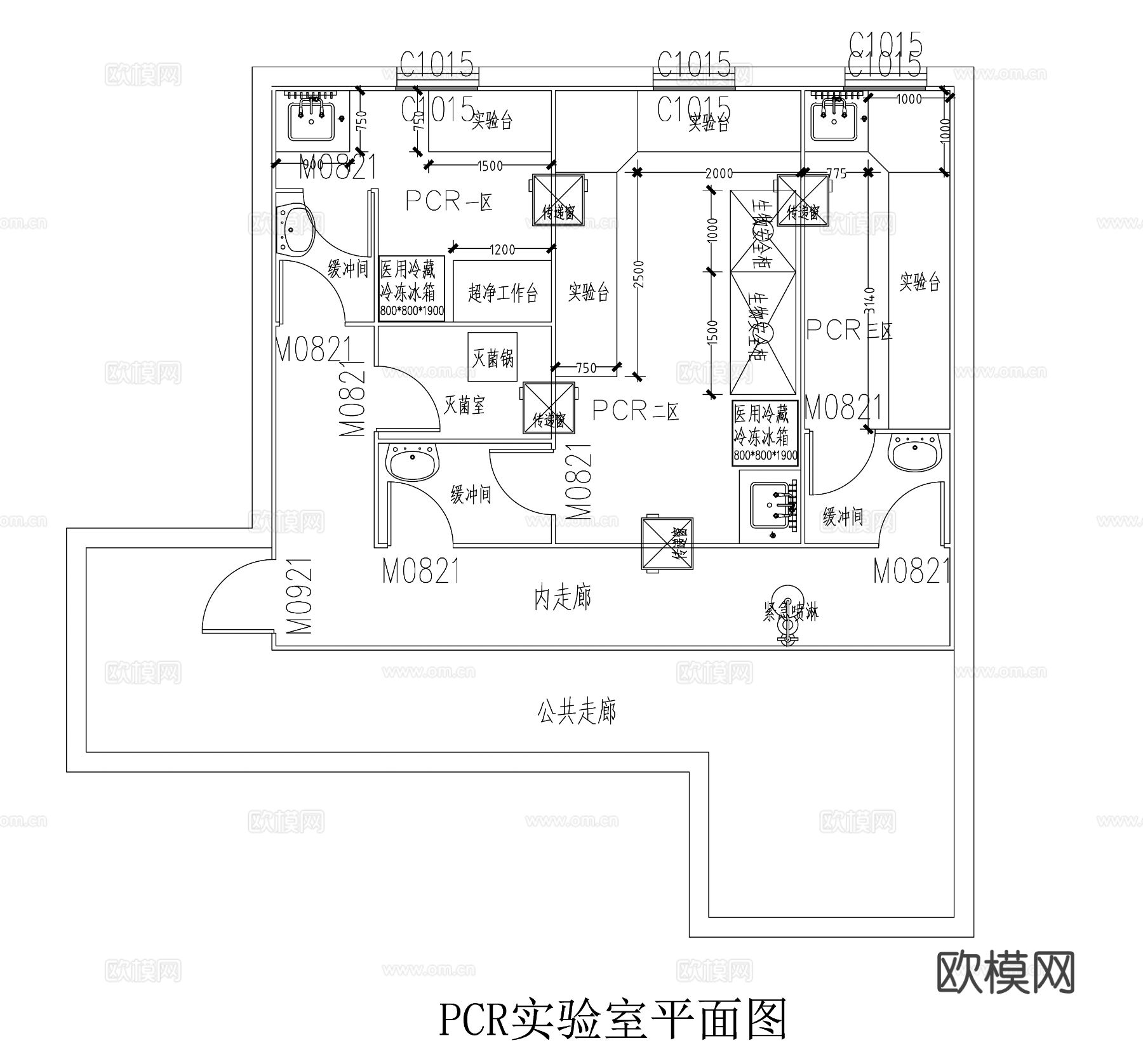 PCR实验室 洁净 装修 电气 给排水 净化空调 暖通cad施工图