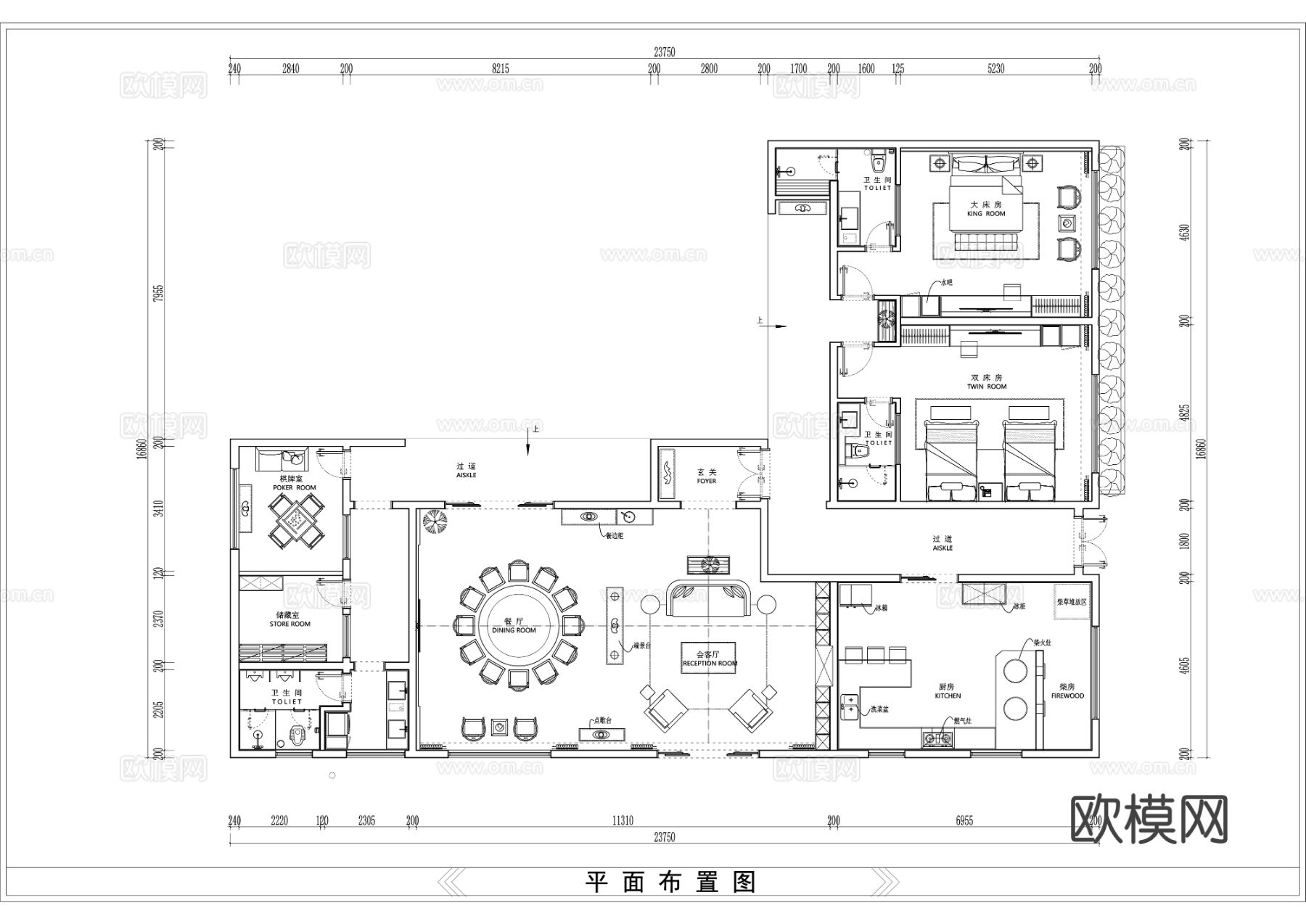 农村自建280平会所别墅cad施工图