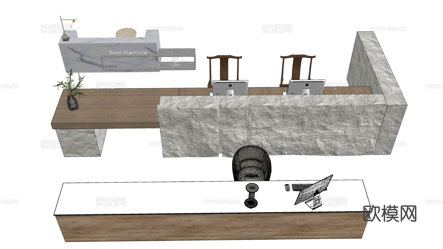 现代民宿酒店前台 服务台 收银台su模型