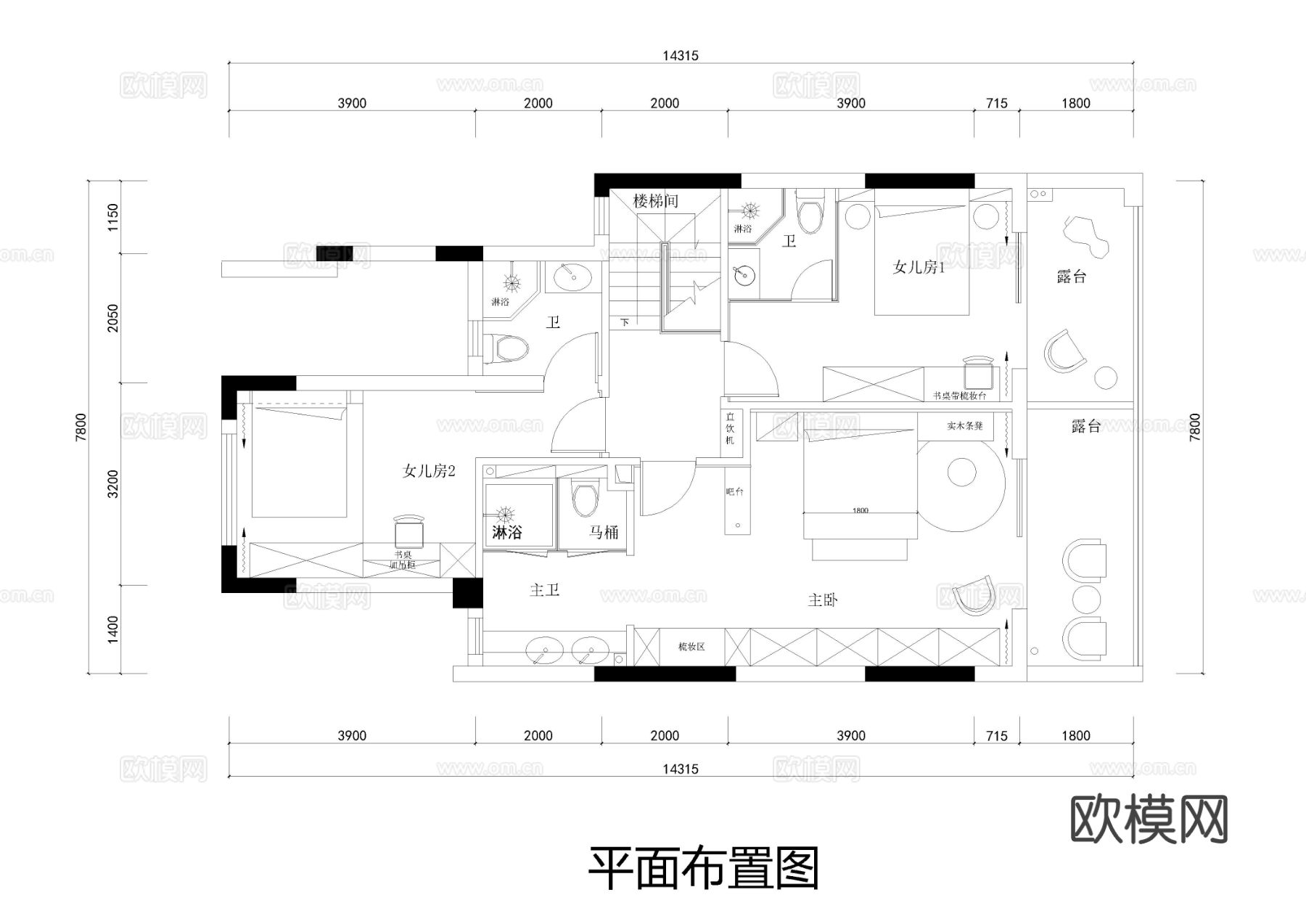 卧室平立面cad施工图