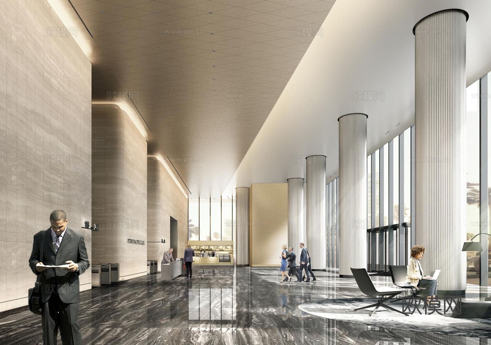 办公楼大堂公区标准层走廊电梯厅卫生间cad施工图下载（渲染图1）