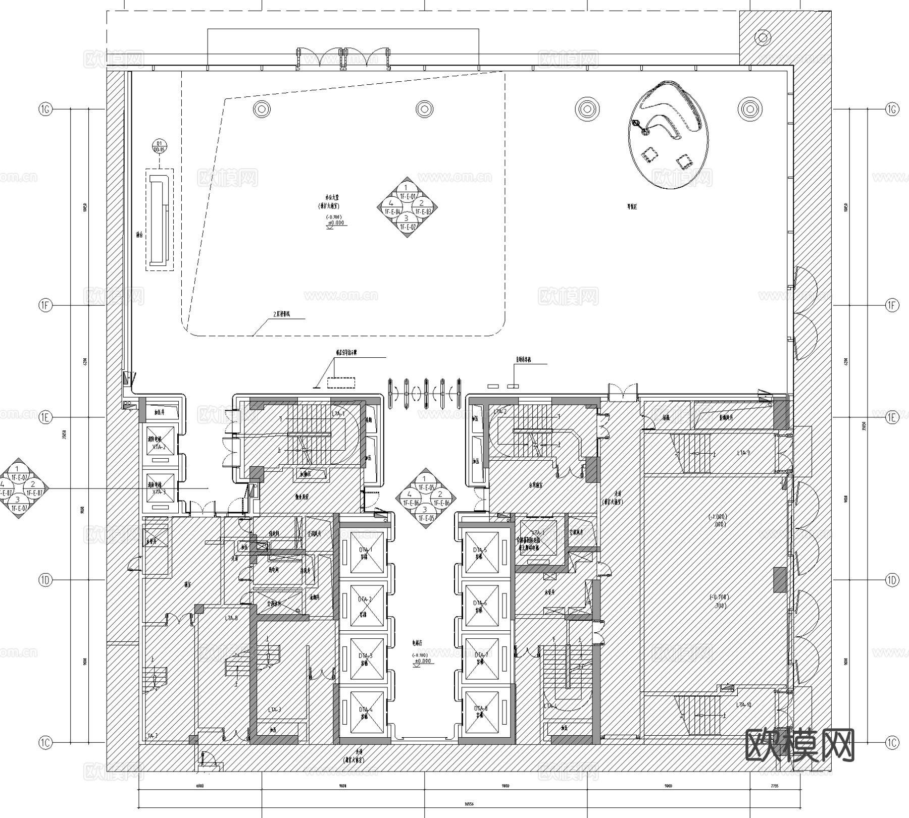 办公楼大堂公区标准层走廊电梯厅卫生间cad施工图下载（渲染图6）