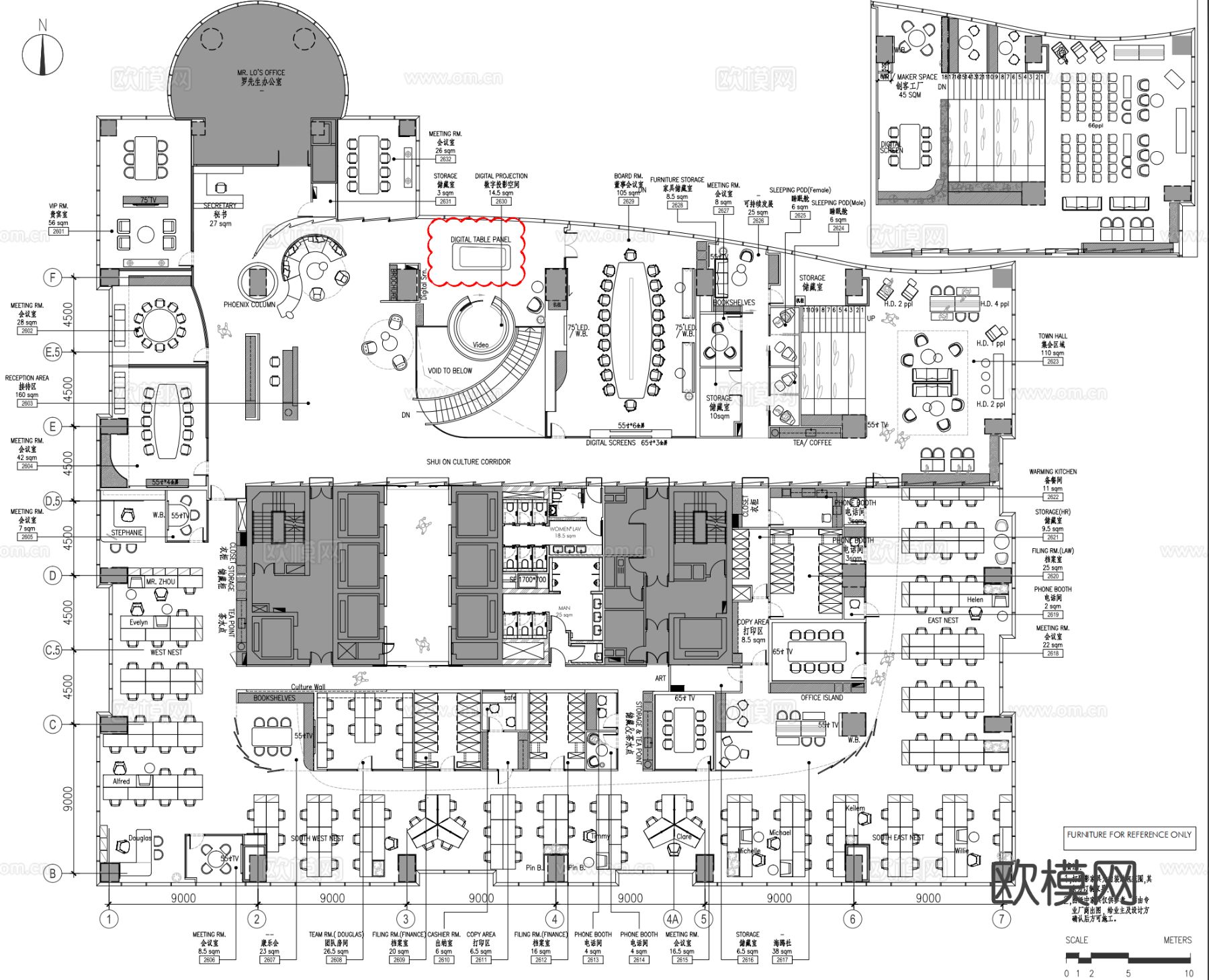 5400m²办公室cad施工图