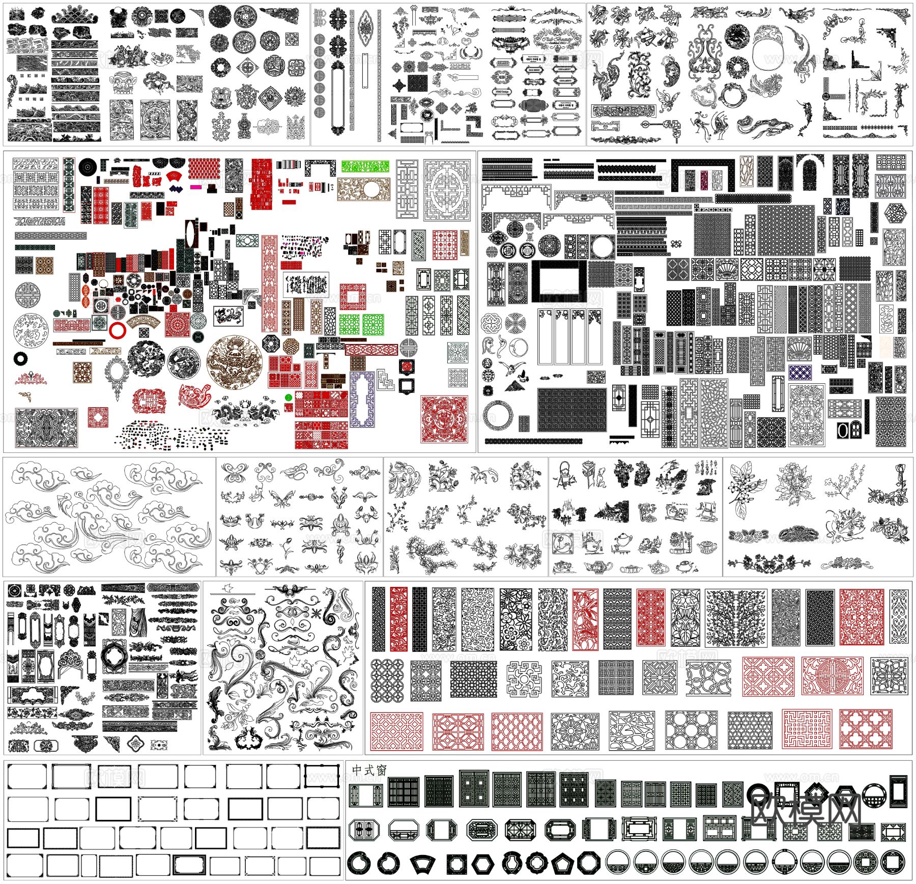 中式元素 屏风 雕花CAD图块下载（渲染图2）