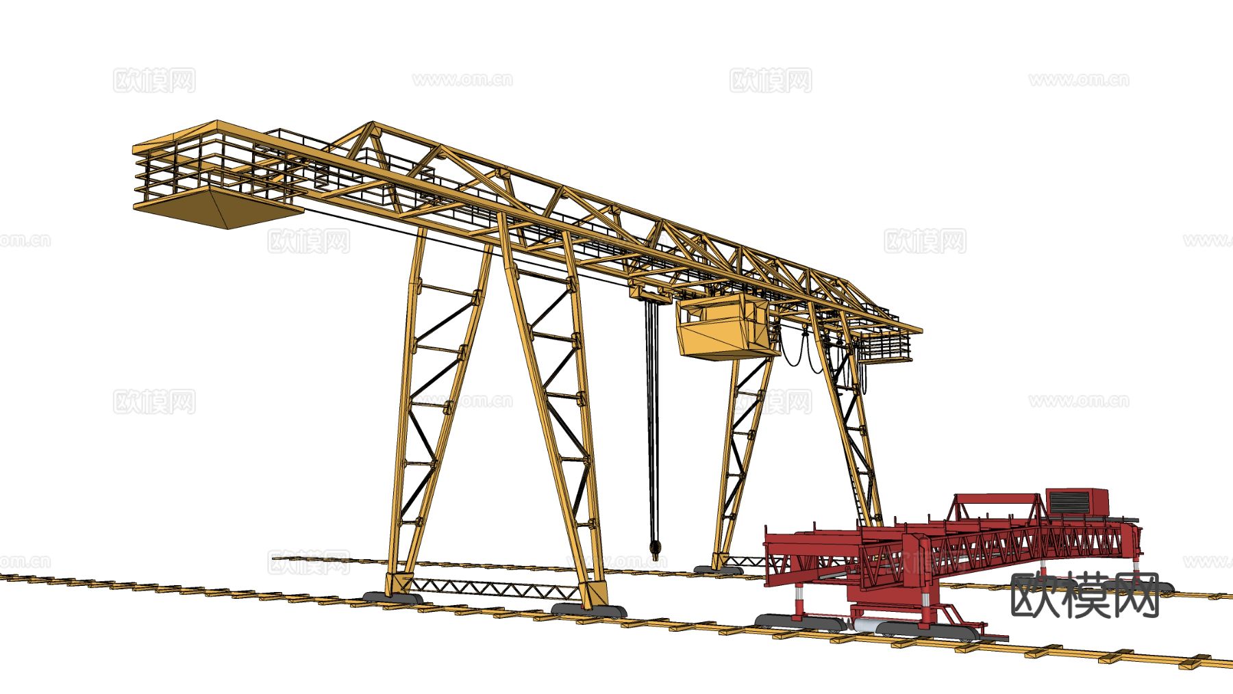 现代行车 桁架吊车 工业设备 龙门吊su模型