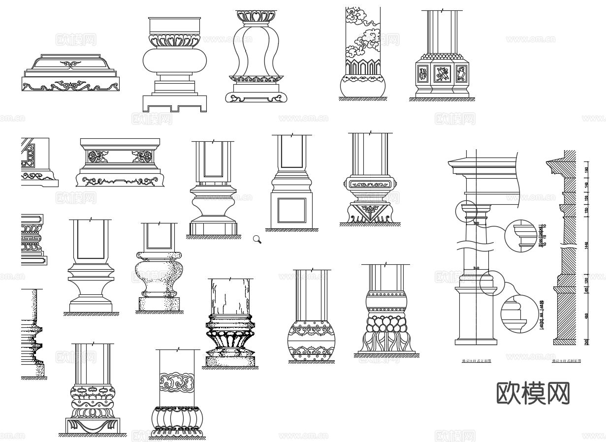 欧式雕花柱头CAD三视图
