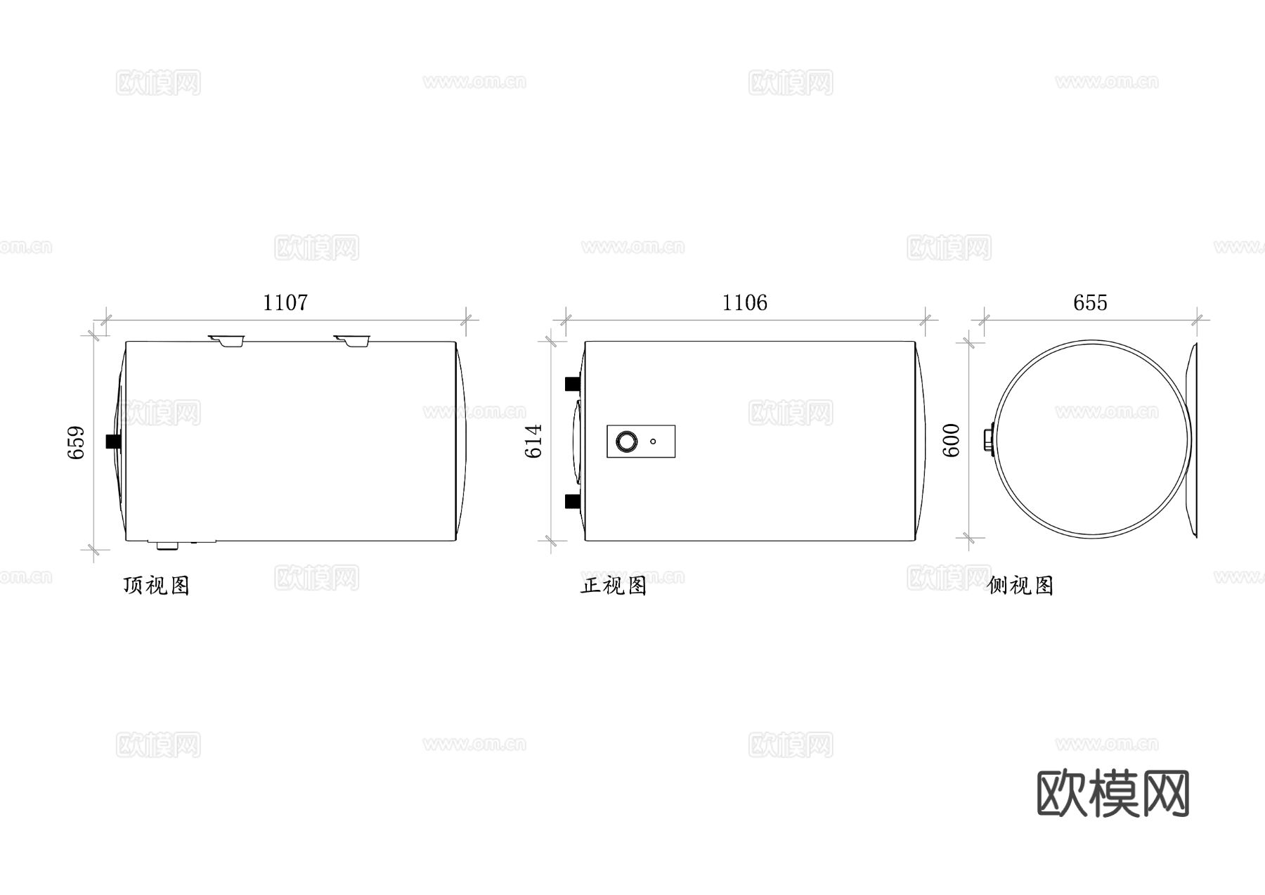 壁挂式热水器 墙挂热水器 壁装热水器CAD三视图